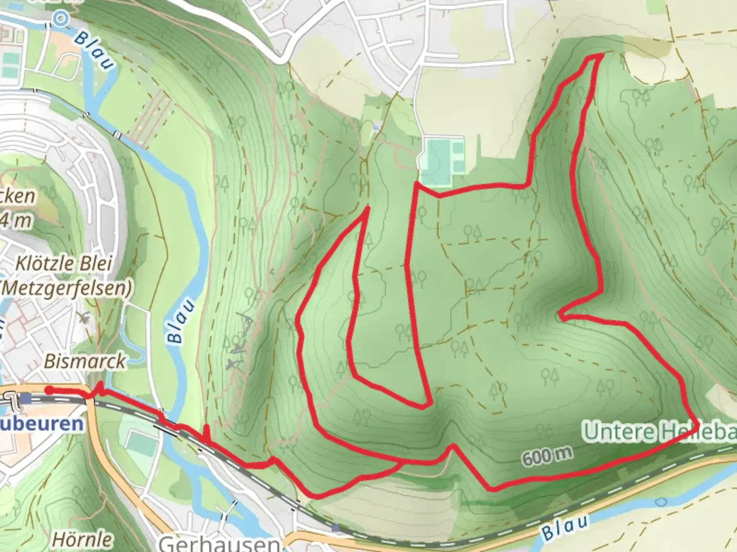 An image depicting the trail Blaubeuren Loop and its surrounding area.