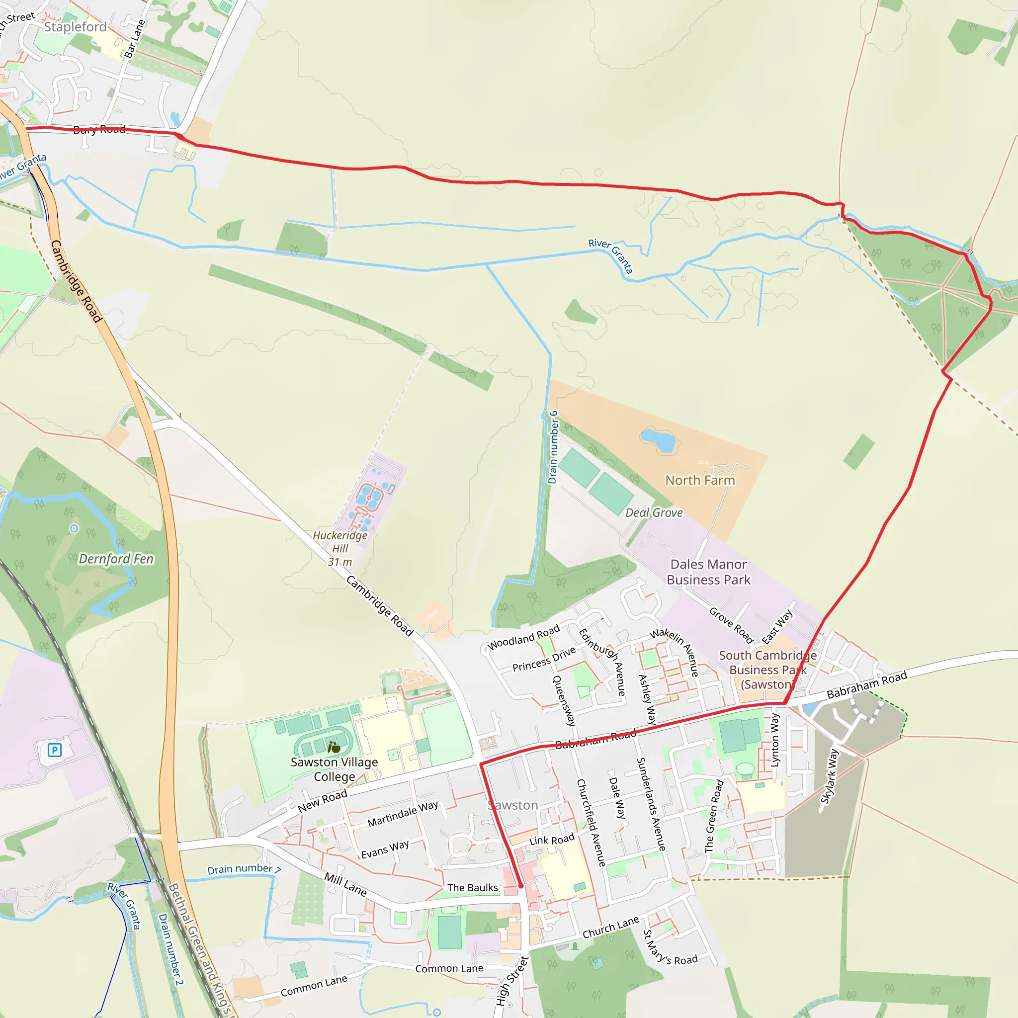 Sawston to Stapleford Walk mobile static map