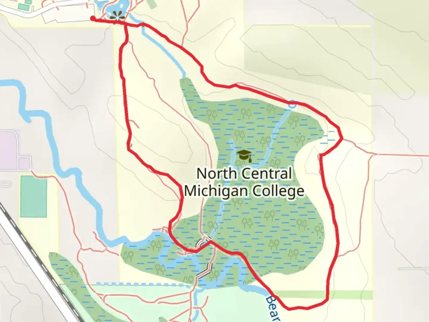An image depicting the trail NCMC Nature Area Trail and North Country Loop Trail and its surrounding area.