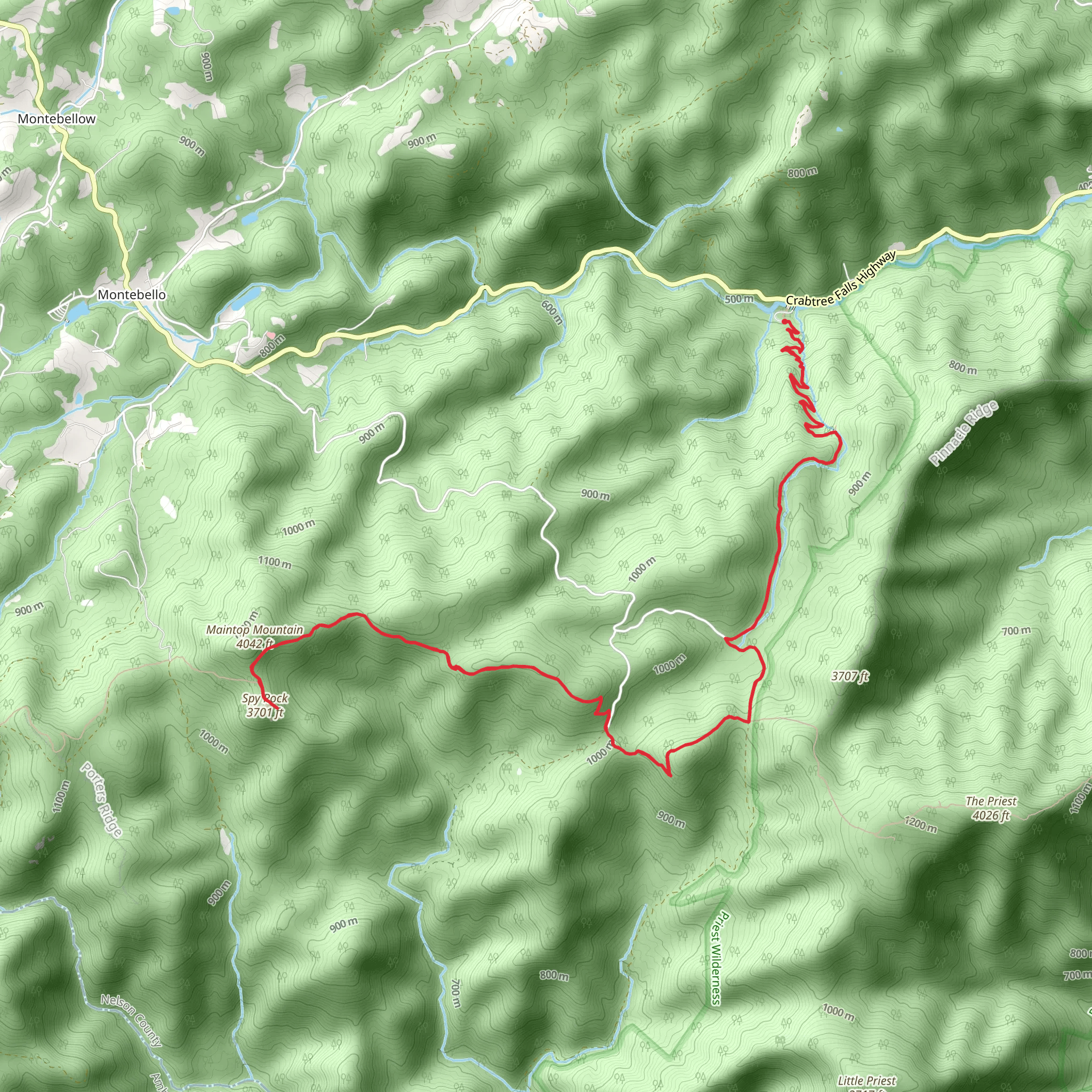 Spy Rock and Crabtree Creek via Appalachian Trail mobile static map