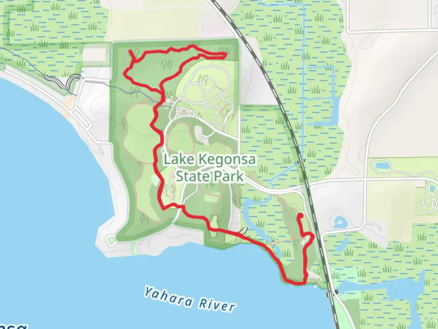 An image depicting the trail Prairie Loop and White Oak Nature Trail and its surrounding area.