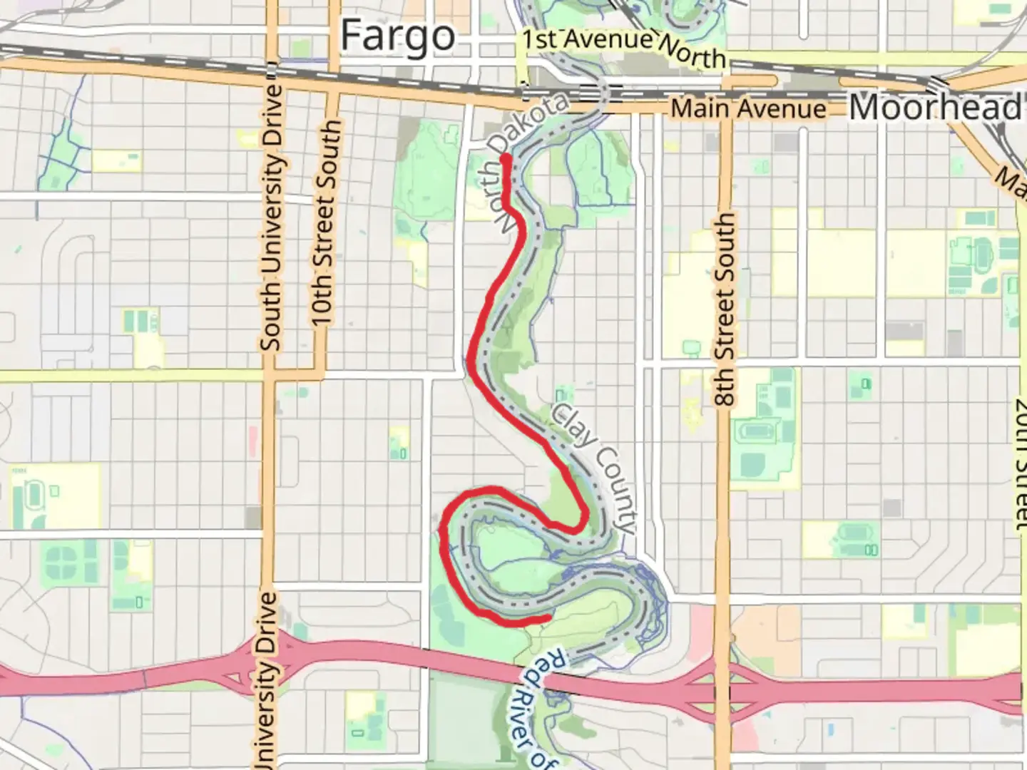 An image depicting the trail Walk along Red River of the North and its surrounding area.