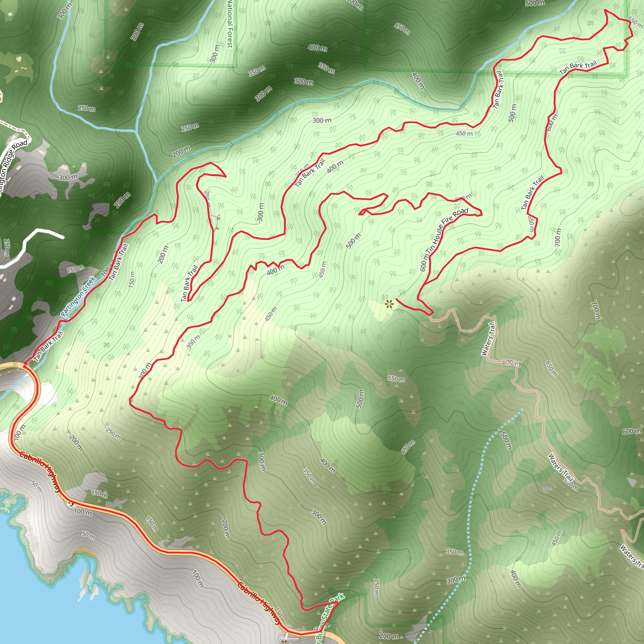 Tin House Fire Road - Tan Bark Trail mobile static map