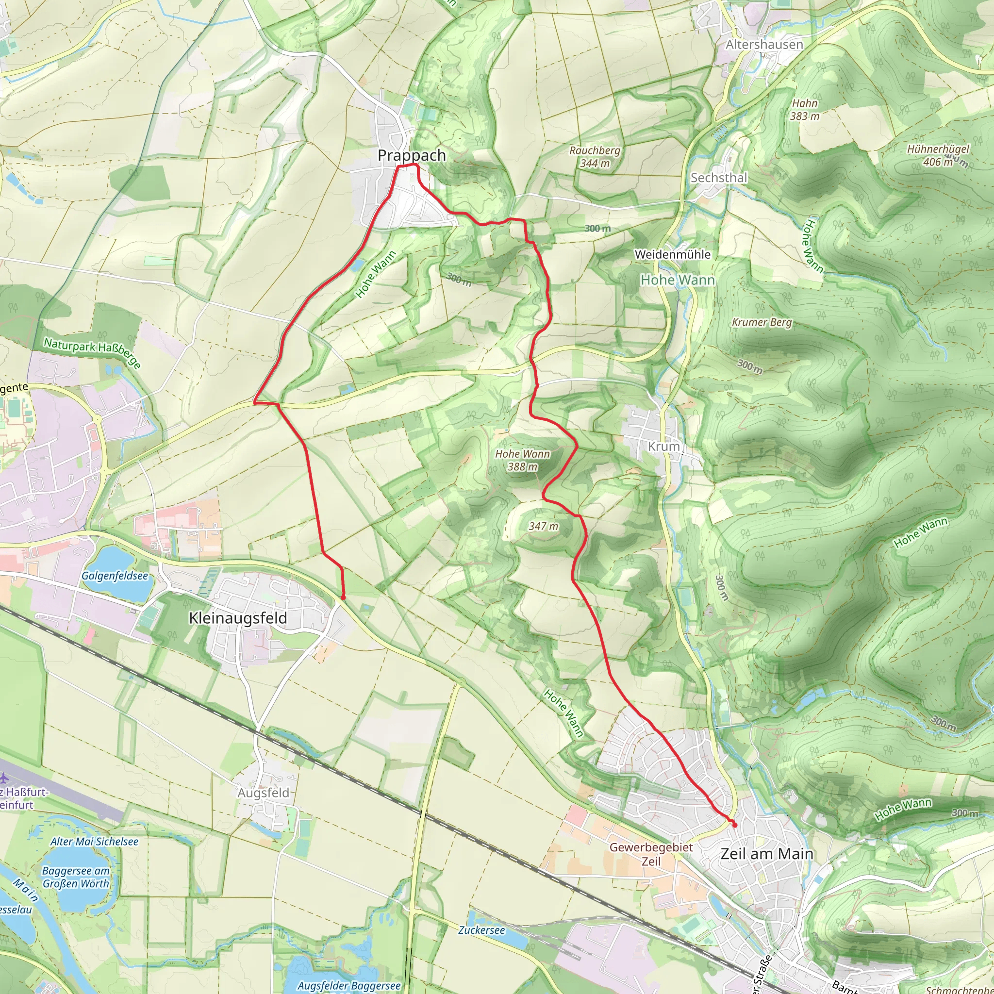 Zeil am Main to Kleinaugsfeld via Prappacher Weintal Route and Lauftour HAS5 mobile static map