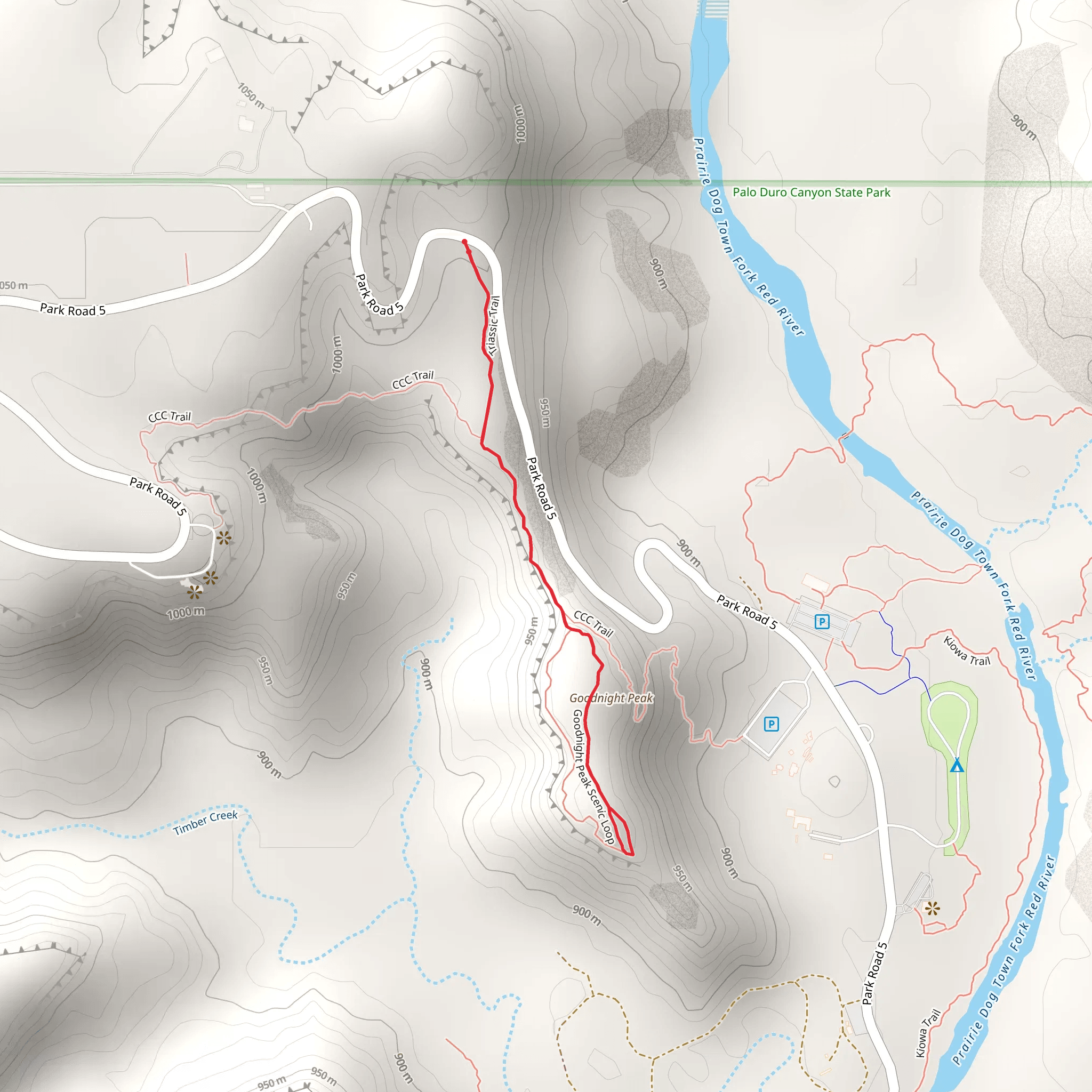 Goodnight Peak via Triassic Trail and CCC Trail mobile static map