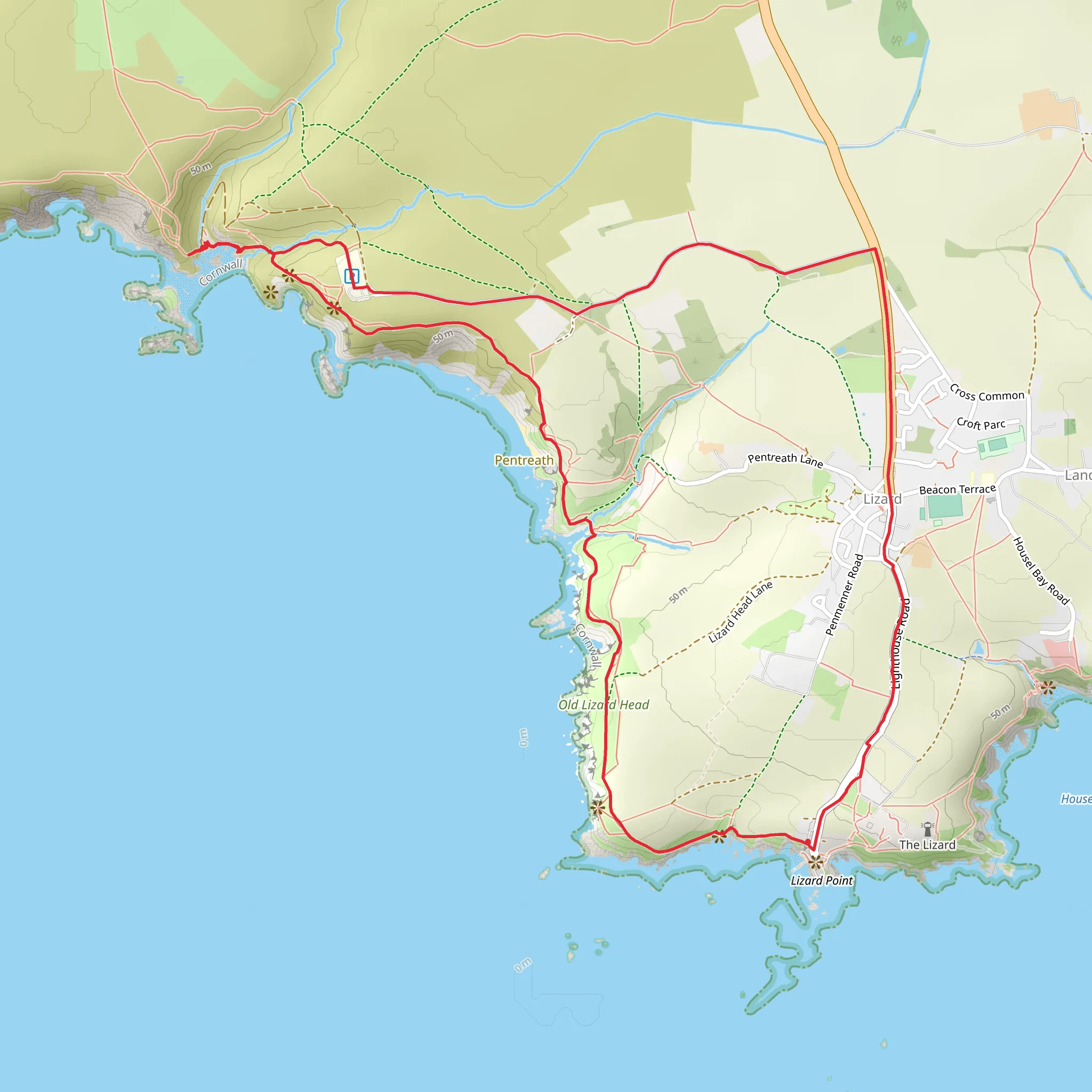 The Lizard Coastal Loop Walk mobile static map