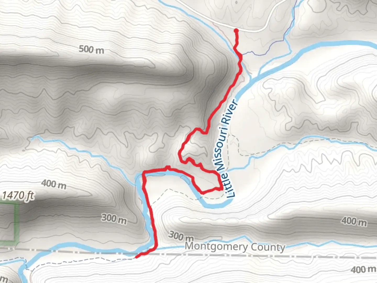 An image depicting the trail Little Missouri Trail-North and its surrounding area.