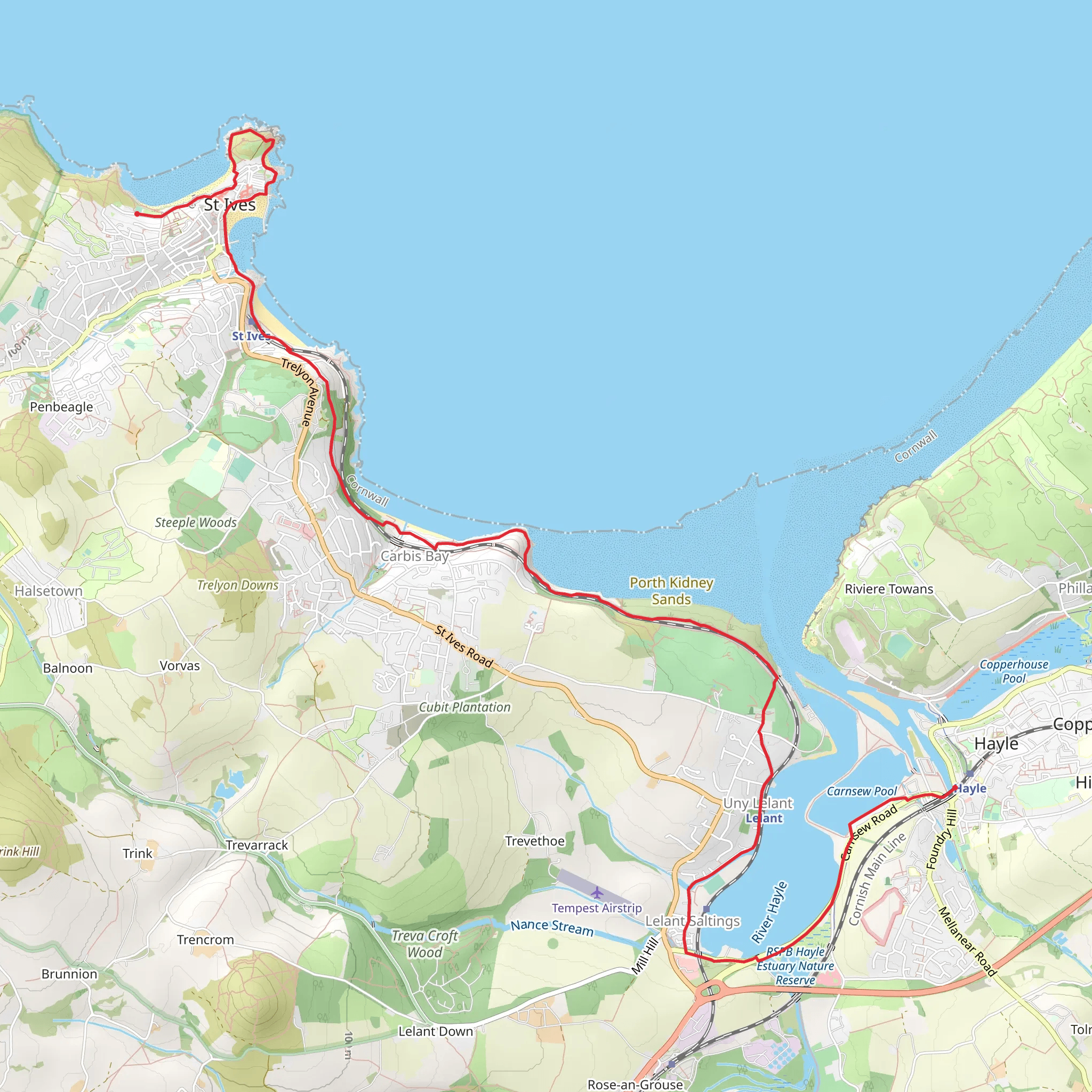 Hayle to St Ives Walk mobile static map