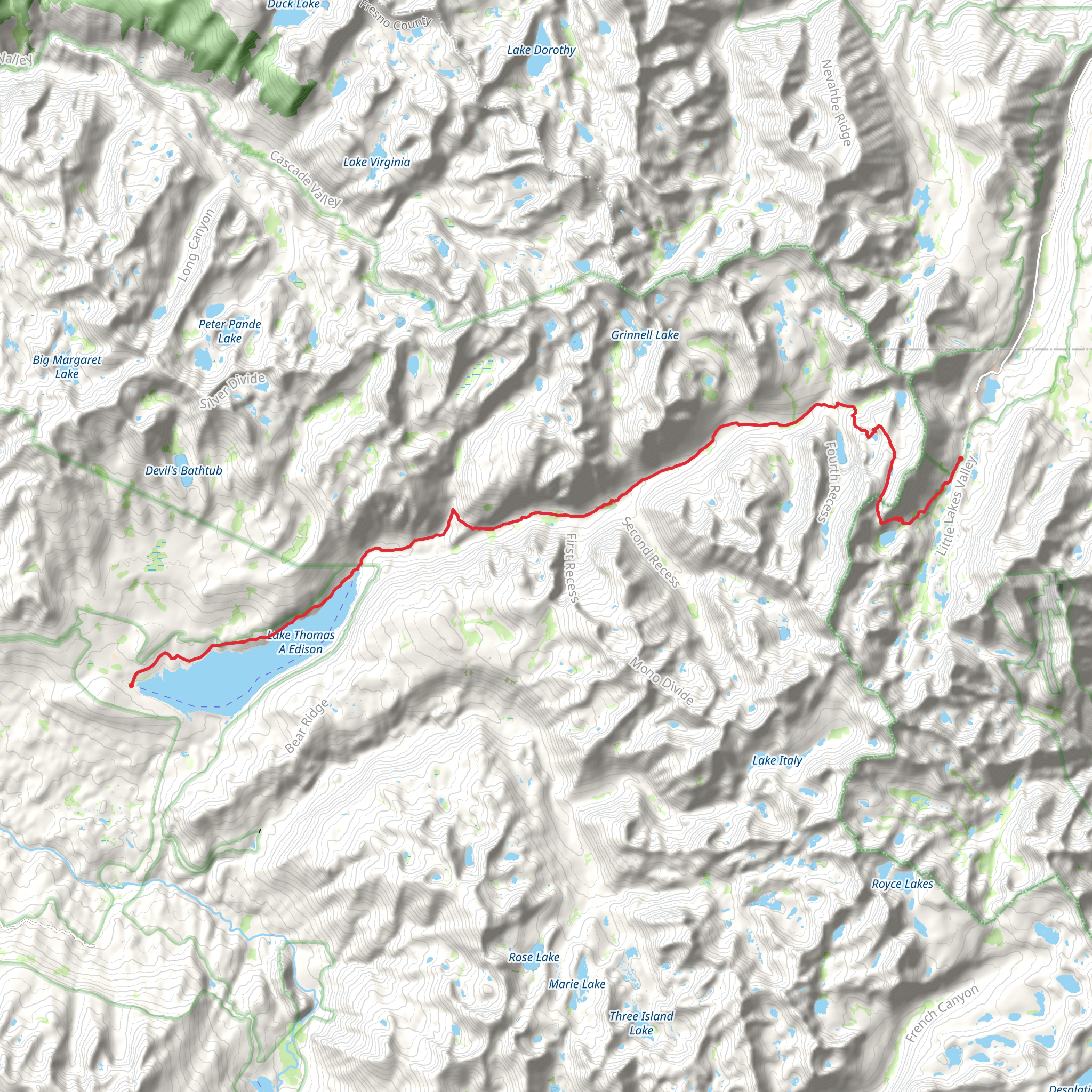 Lake Thomas A Edison, Mono Creek and Ruby Lake Trail mobile static map