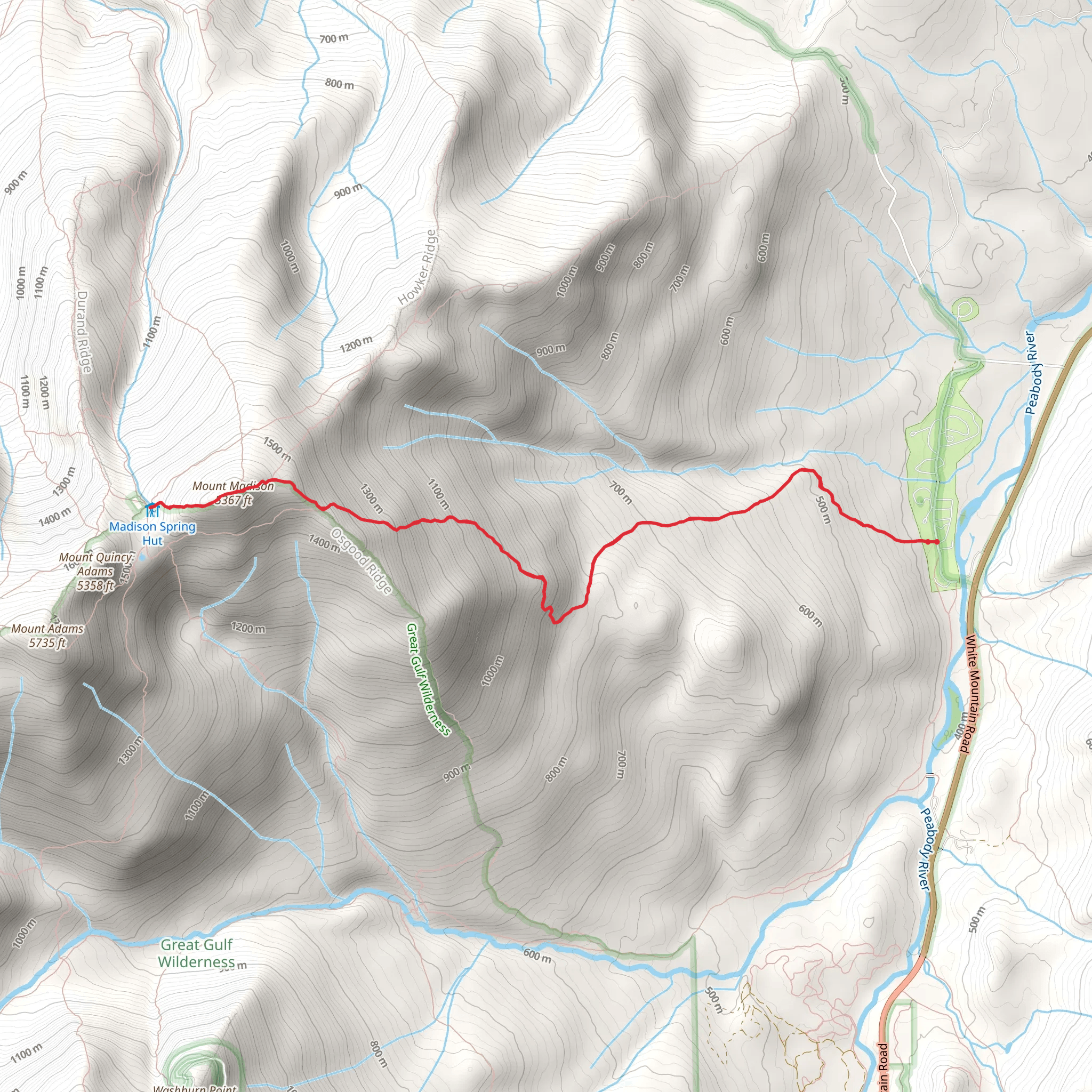 Madison Spring Hut and Mount Madison via Daniel Webster Trail mobile static map