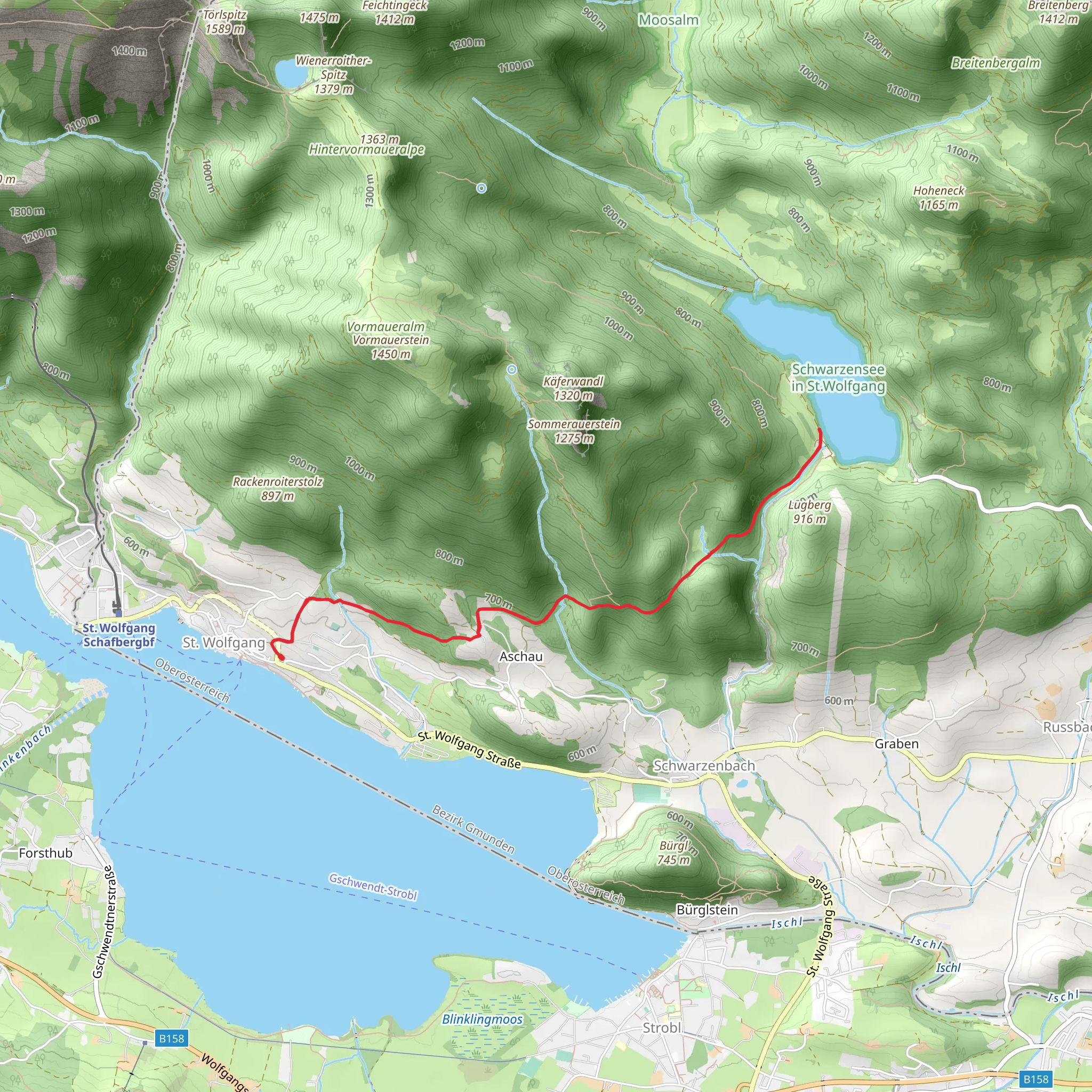 St Wolfgang im Salzkammergut to Schwarzensee mobile static map