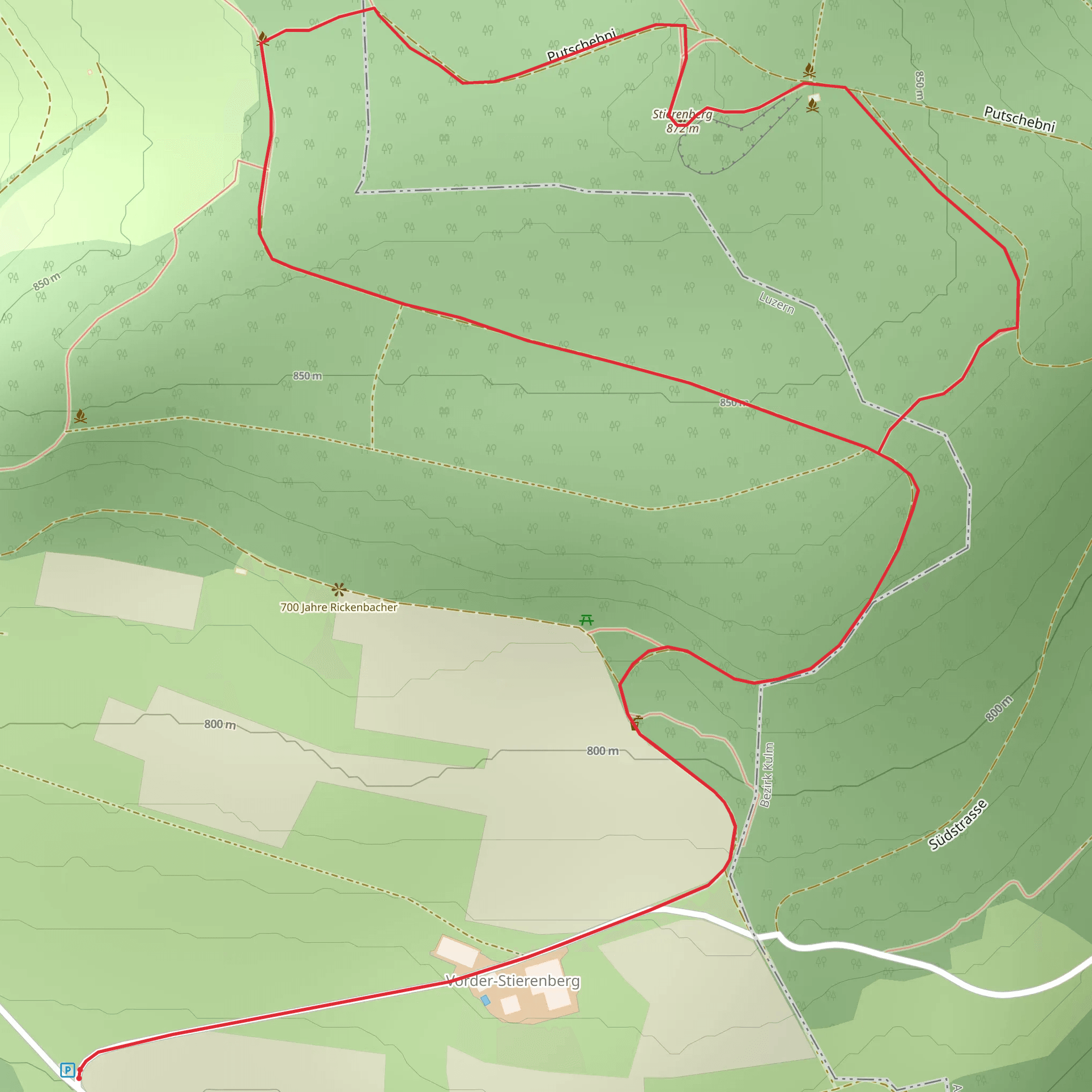 Rickenbach - Menziken - Pfeffikon, Sagenhafter Stierenberg mobile static map
