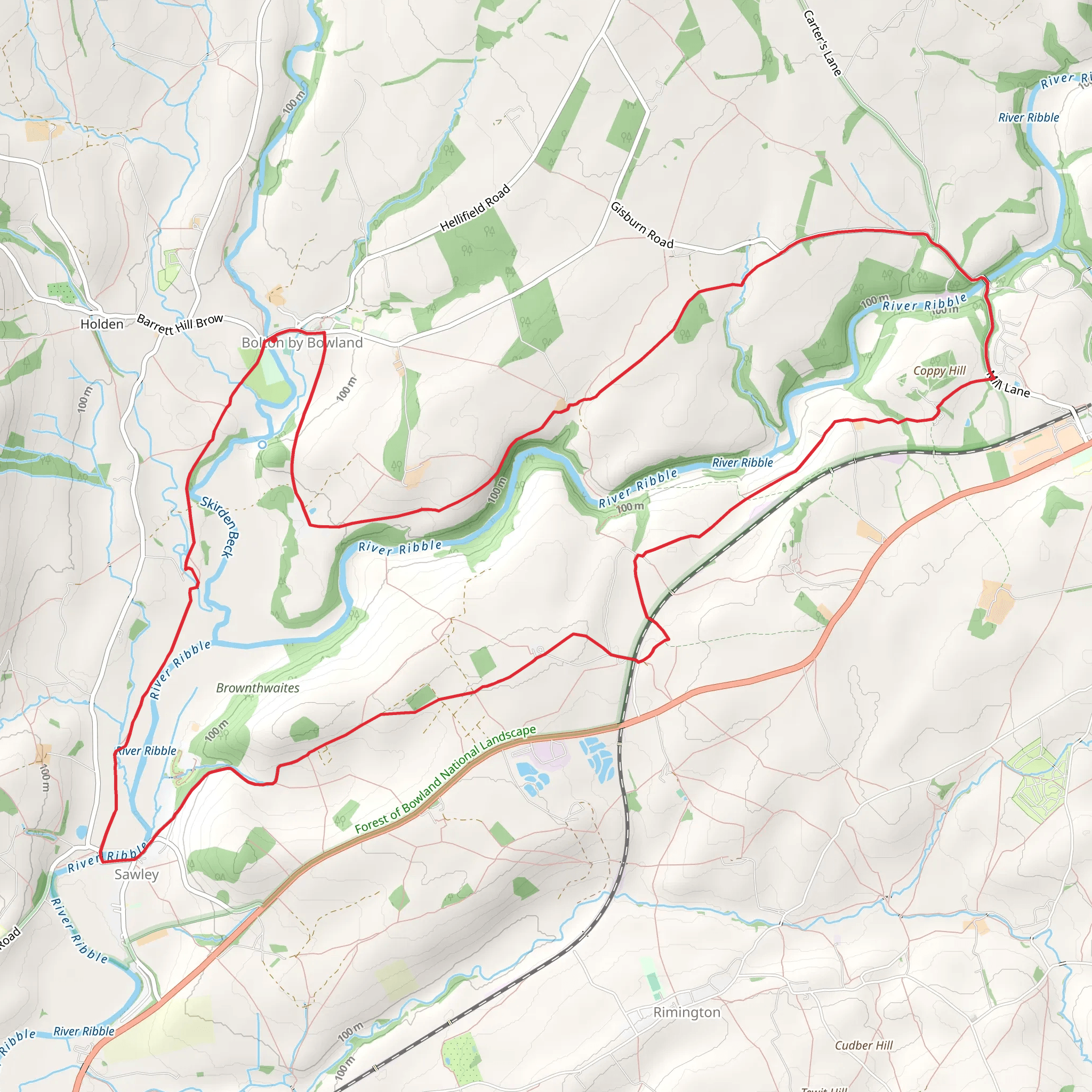 Skirden Beck and Bolton by Bowland via The Ribble Way mobile static map