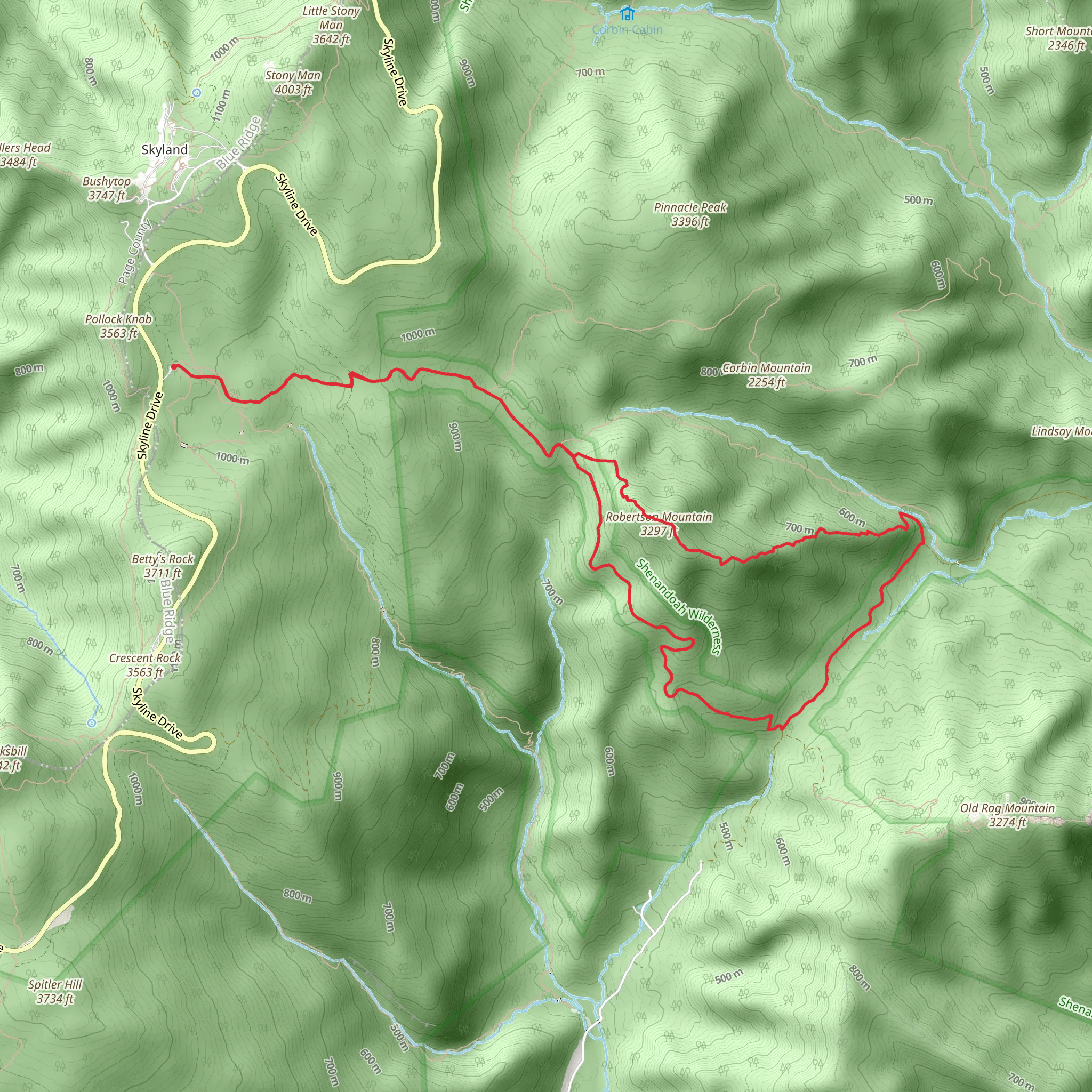 Robertson Mountain via Old Rag Fire Road and Robertson Mountain Loop Trail mobile static map