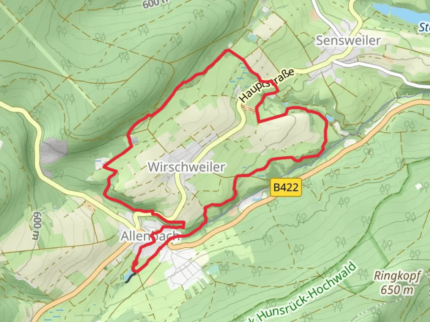 An image depicting the trail Zwischen den Waldern Loop - Wirschweiler and its surrounding area.