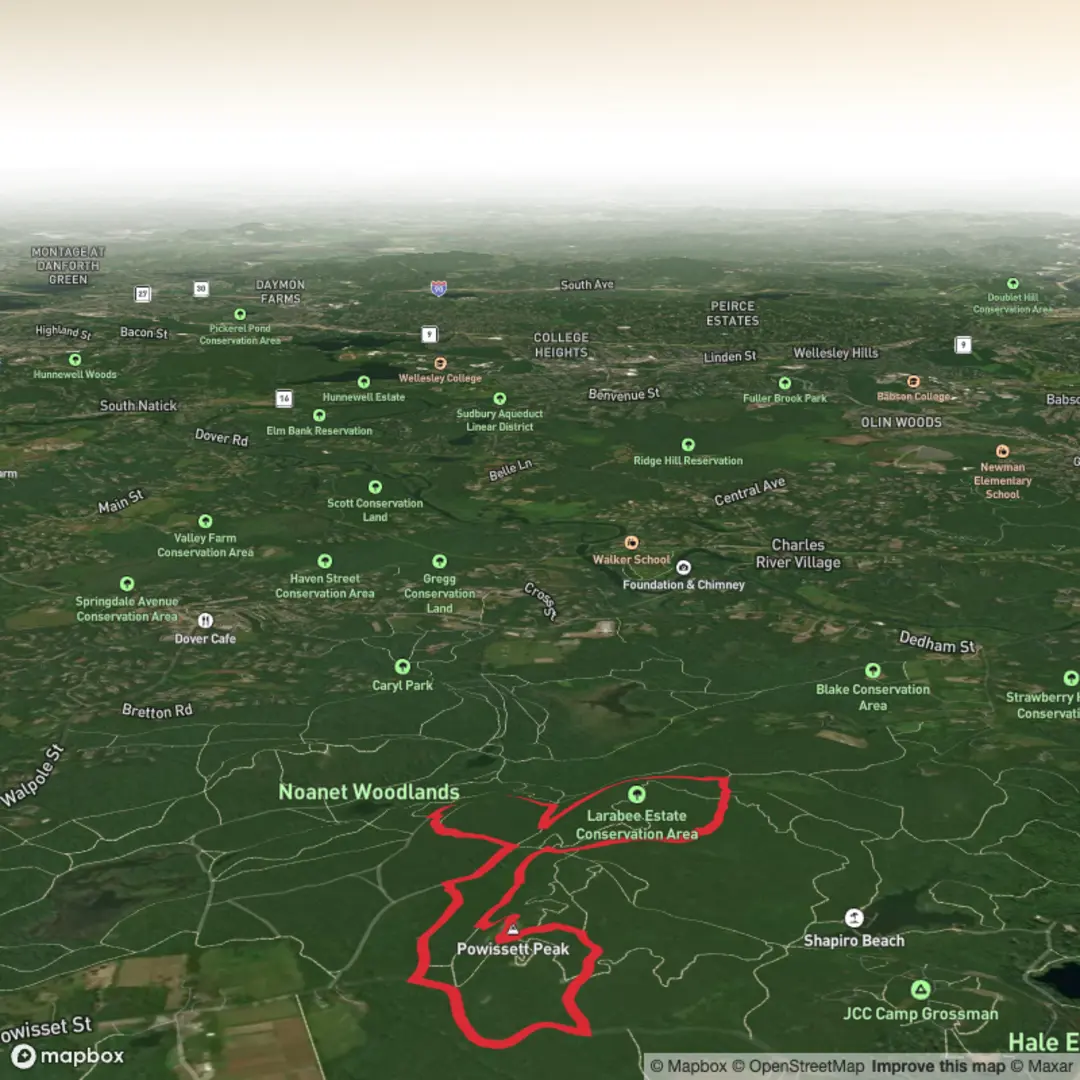 An image depicting the trail Powissett Peak and Strawberry Hill Loop via Yellow Blaze Trail and its surrounding area.