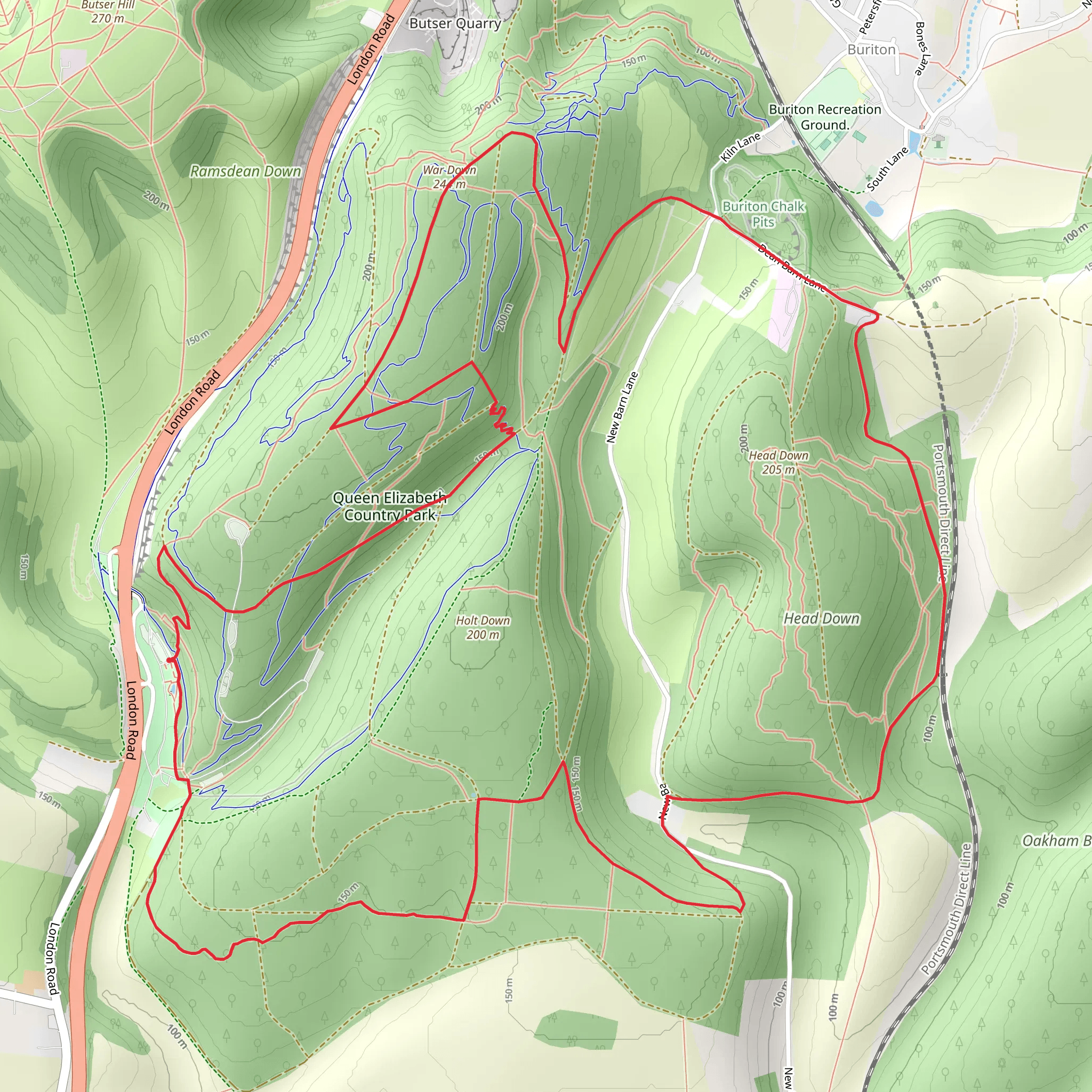 Queen Elizabeth COuntry Park Loop via War Down mobile static map