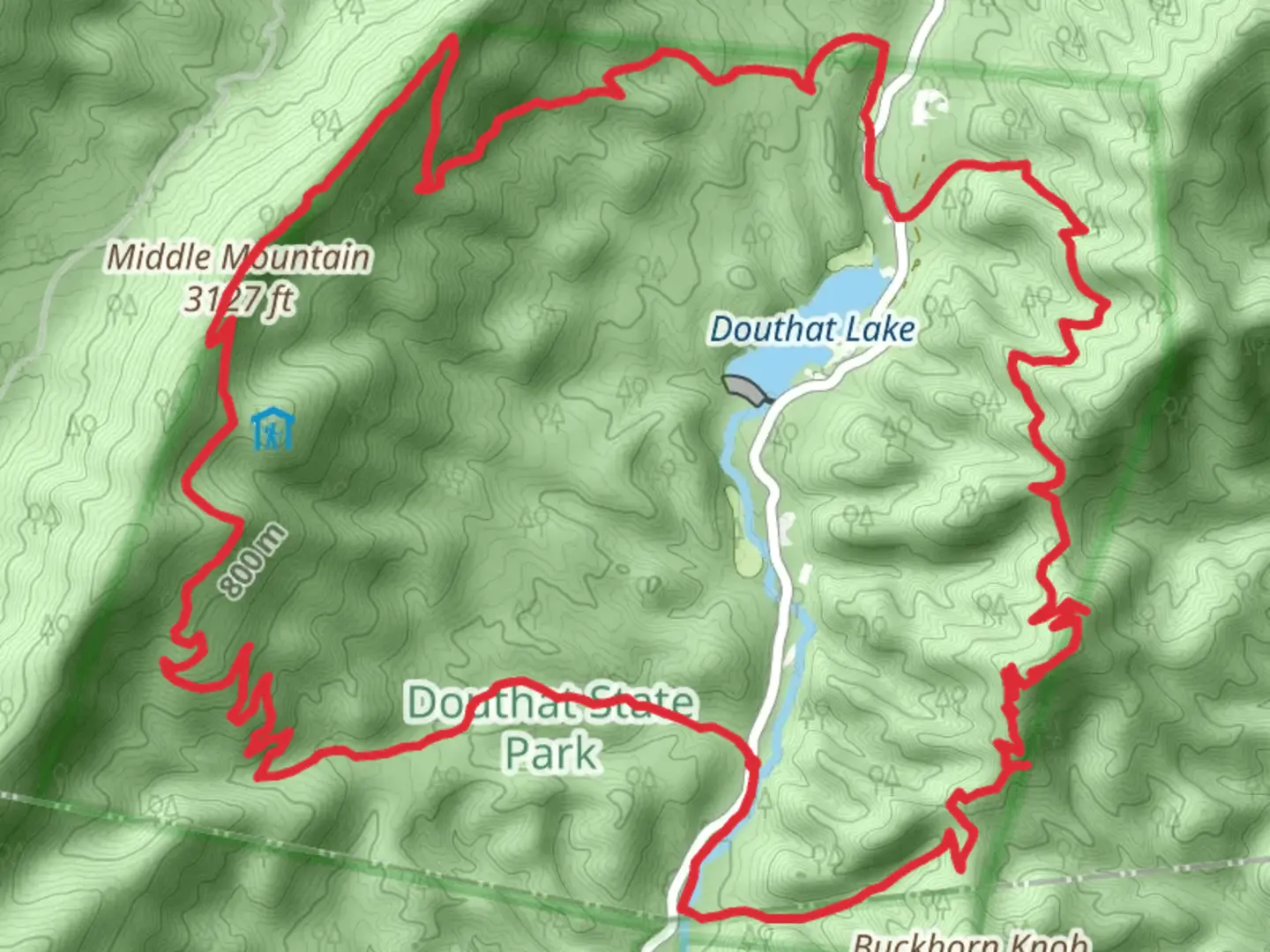 An image depicting the trail Middle Mountain, Salt Stump Trail and Brushy Hollow Trail Loop and its surrounding area.