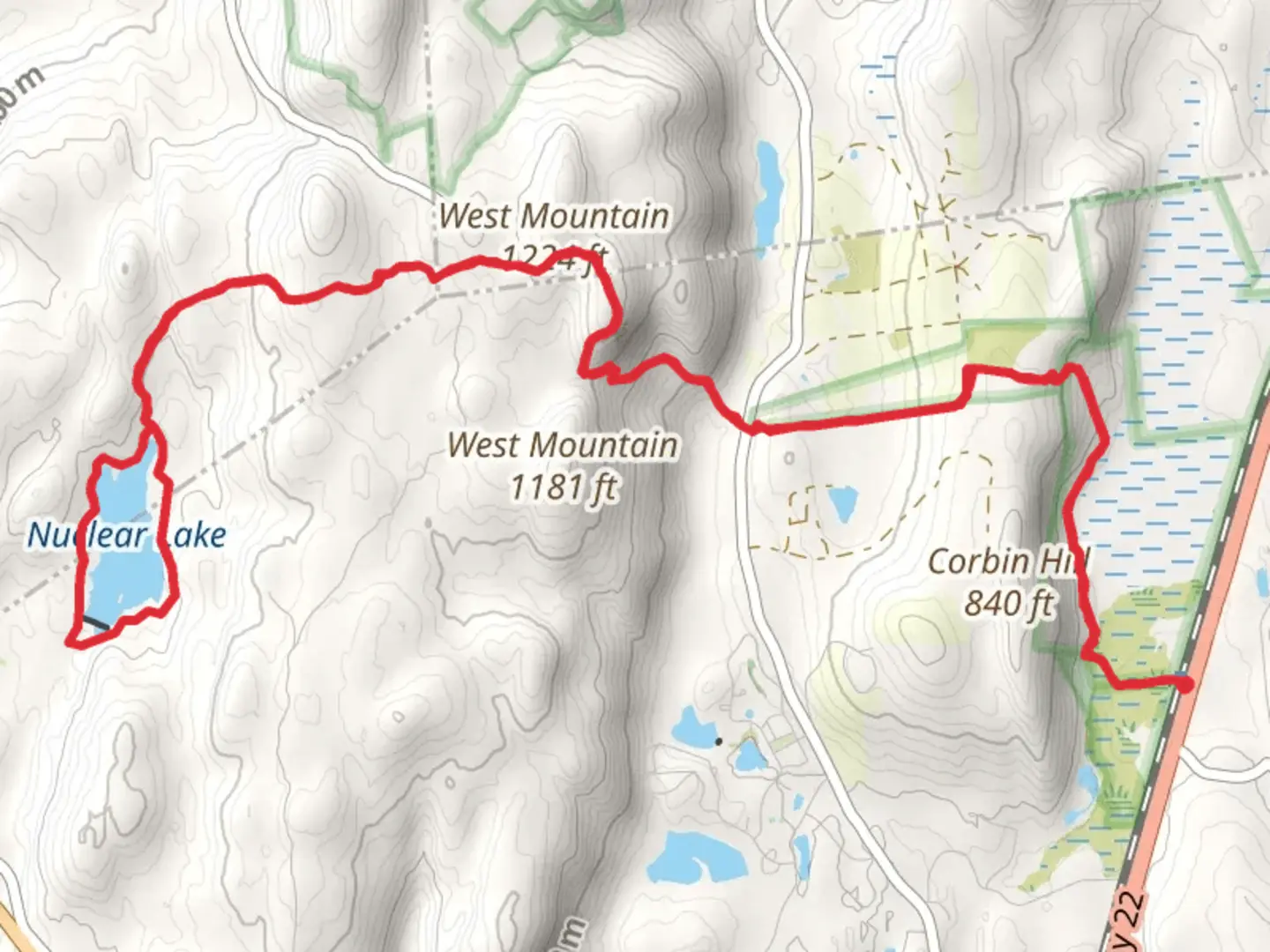 An image depicting the trail West Mountain and Nuclear Lake via Appalachian Trail and its surrounding area.