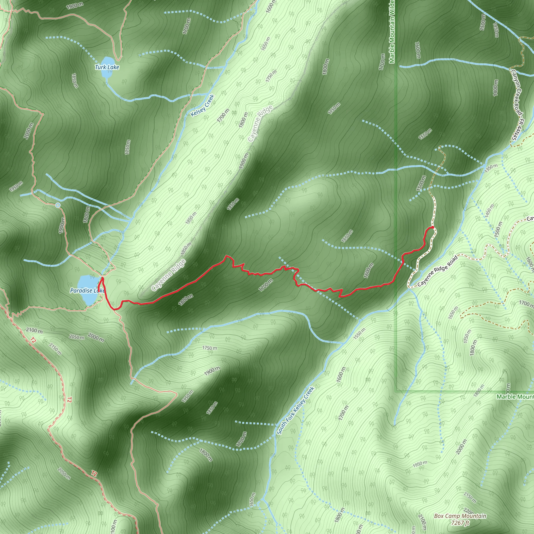 Paradise Lake via Rye Patch Trail mobile static map