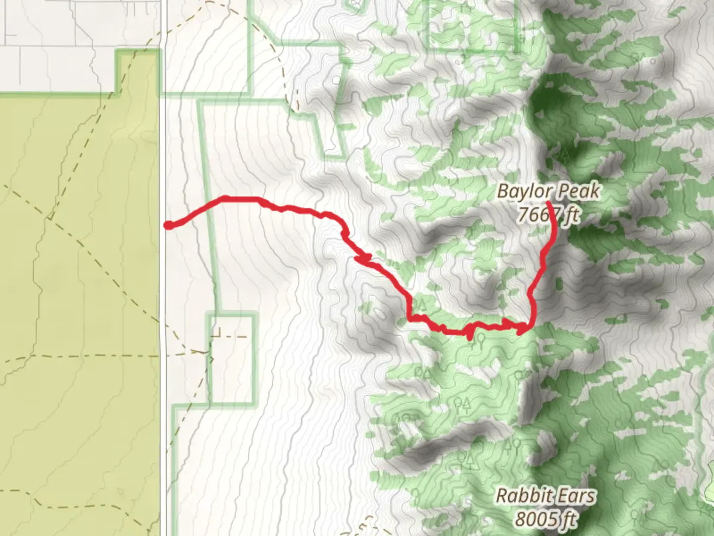 An image depicting the trail Baylor Peak and Baylor Canyon Pass and its surrounding area.