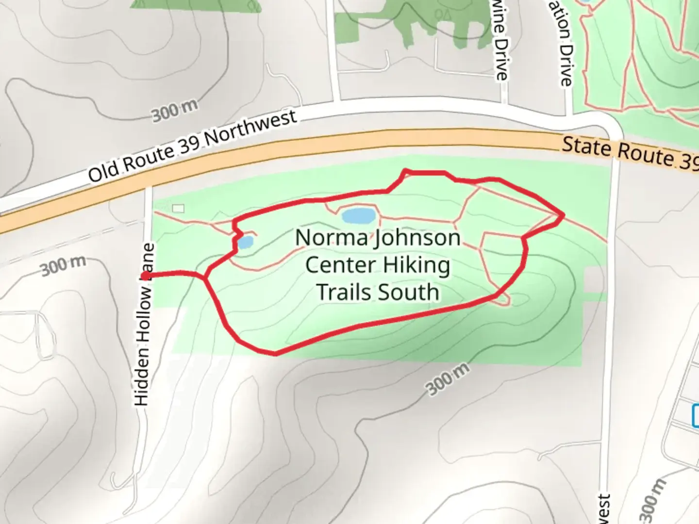 An image depicting the trail Norma Johnson Center Hiking Trails South Loop and its surrounding area.