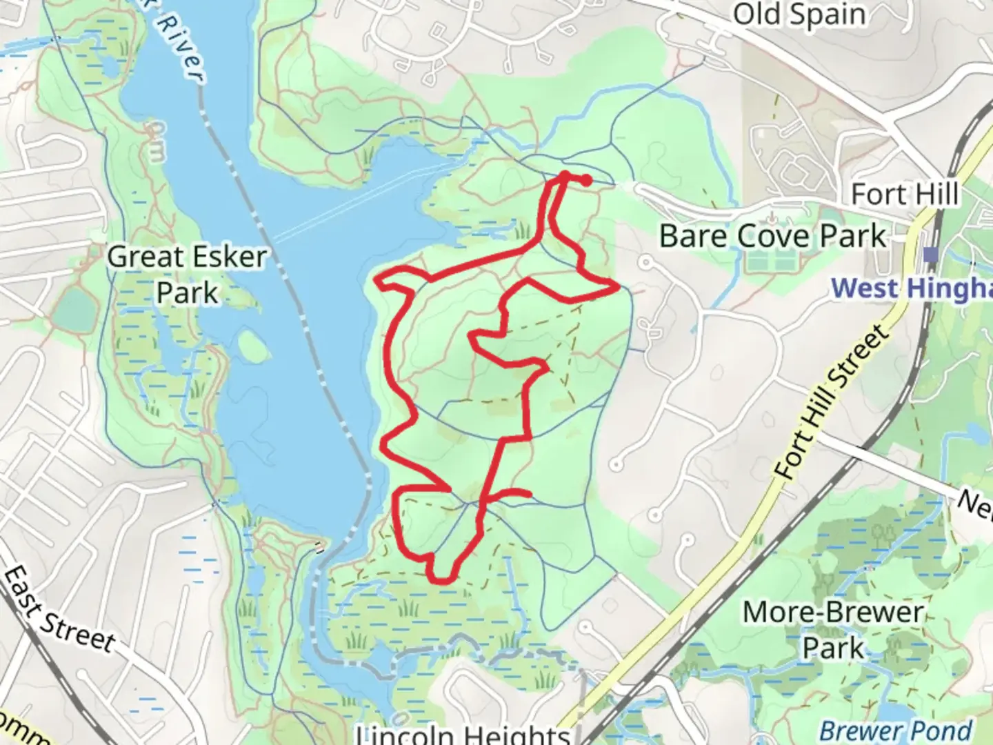 An image depicting the trail Bare Cove Park Loop and its surrounding area.