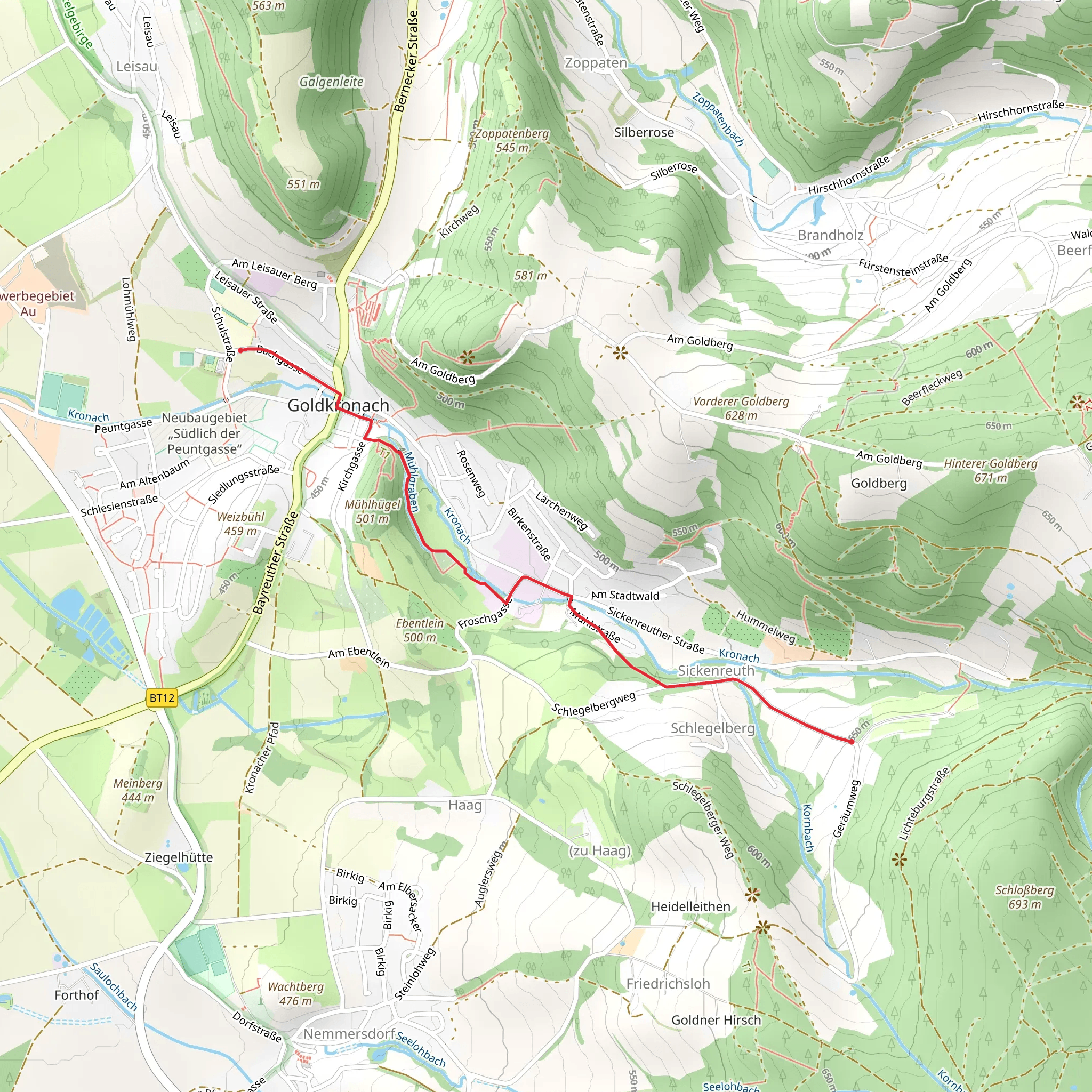 Goldkronach to Schlegelberg Walk mobile static map