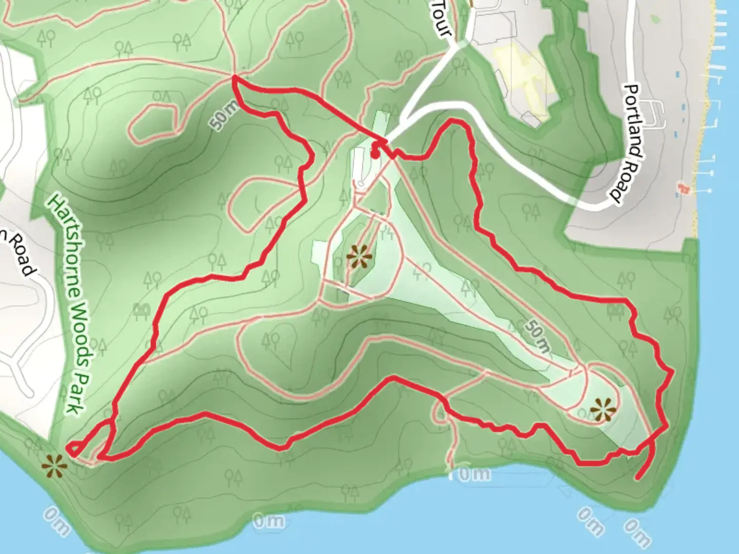 An image depicting the trail Upper and Lower Rocky Point - Hartshorne Woods Park Loop and its surrounding area.