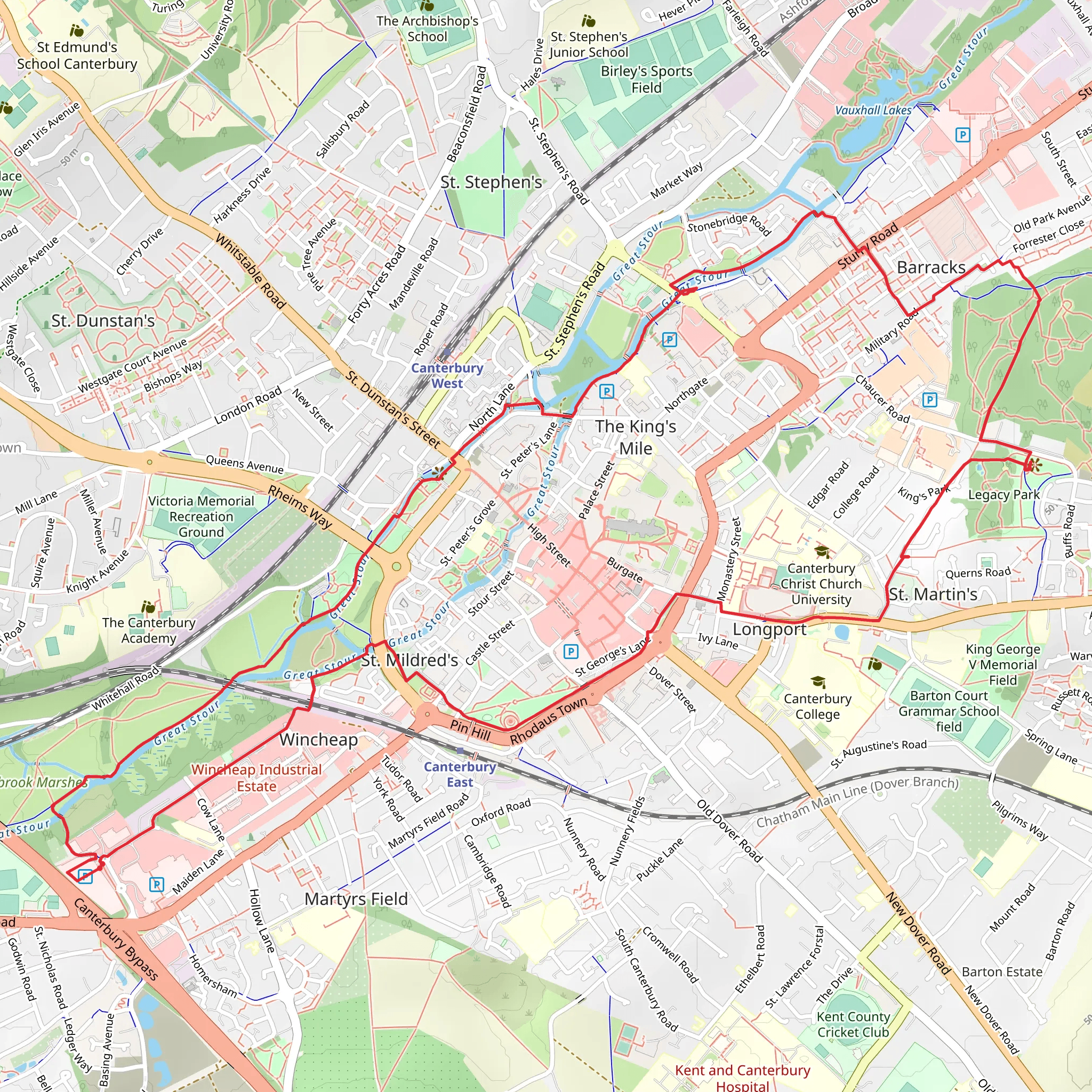 Park and ride Canterbury tourist trail mobile static map