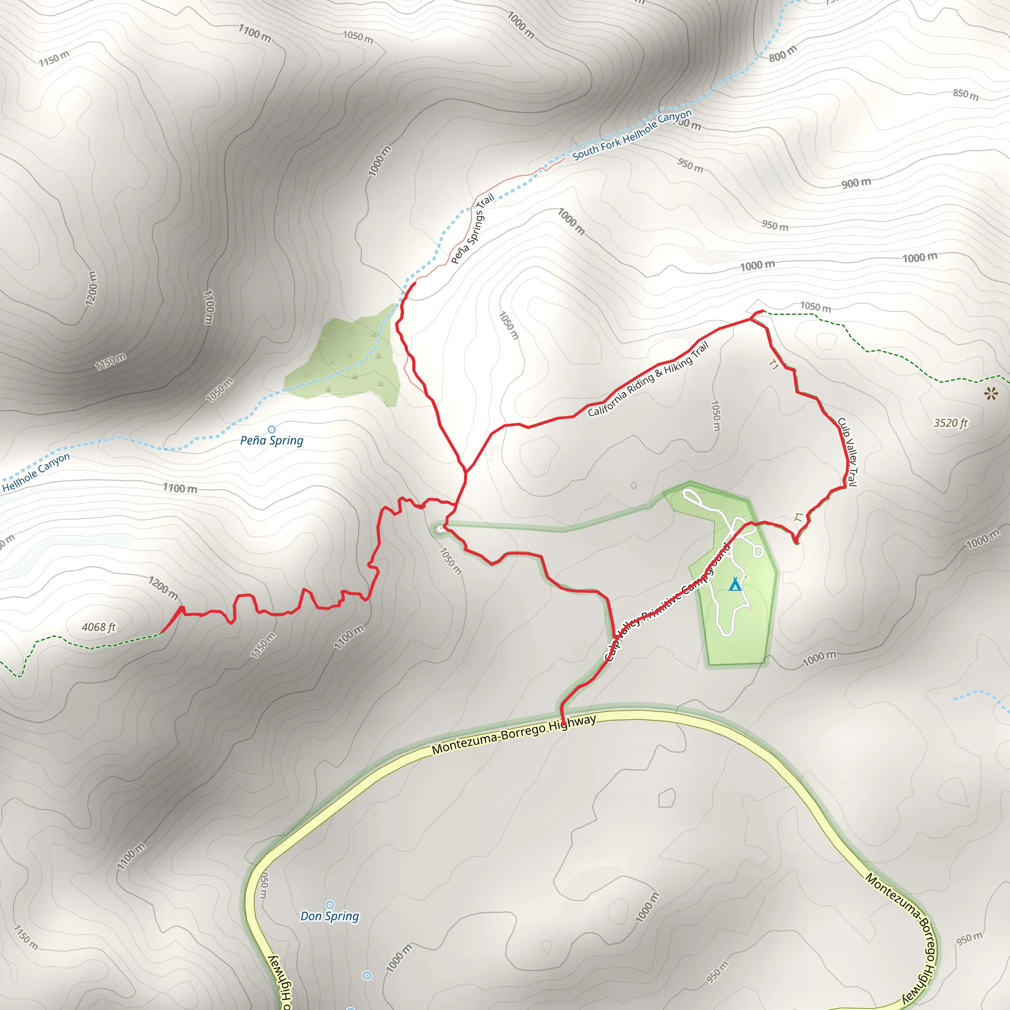 Culp Valley and Peña Springs Loop Trail mobile static map
