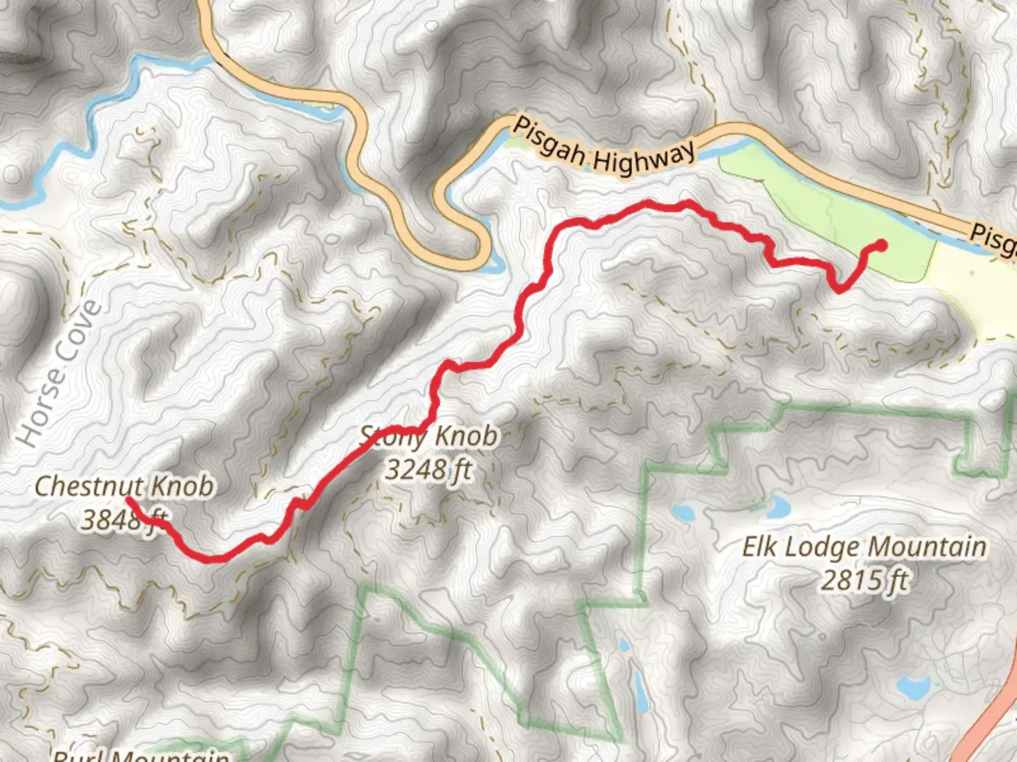 An image depicting the trail Chestnut Knob via North Slope Trail and its surrounding area.