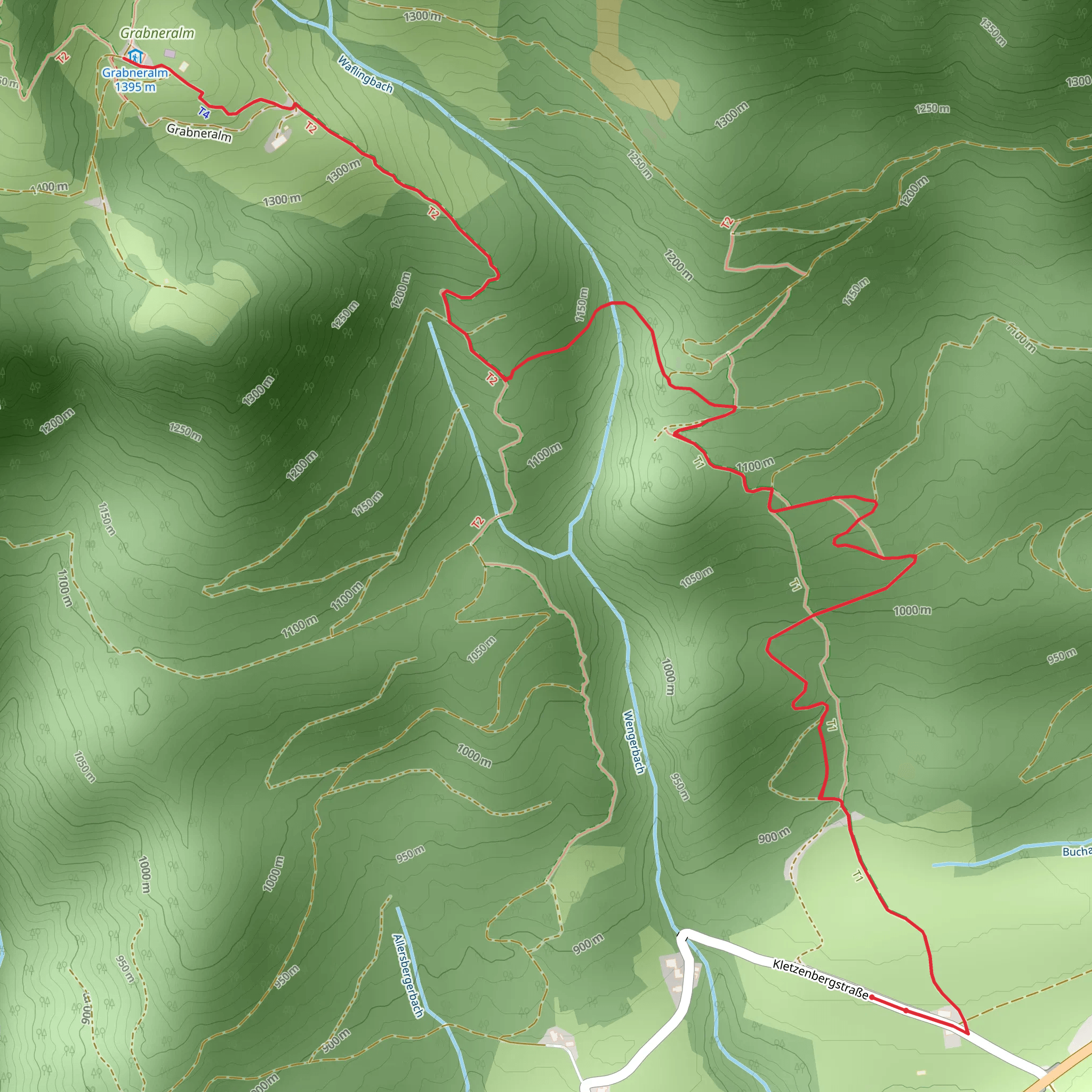 From Buchauer Sattel to Grabneralm mobile static map