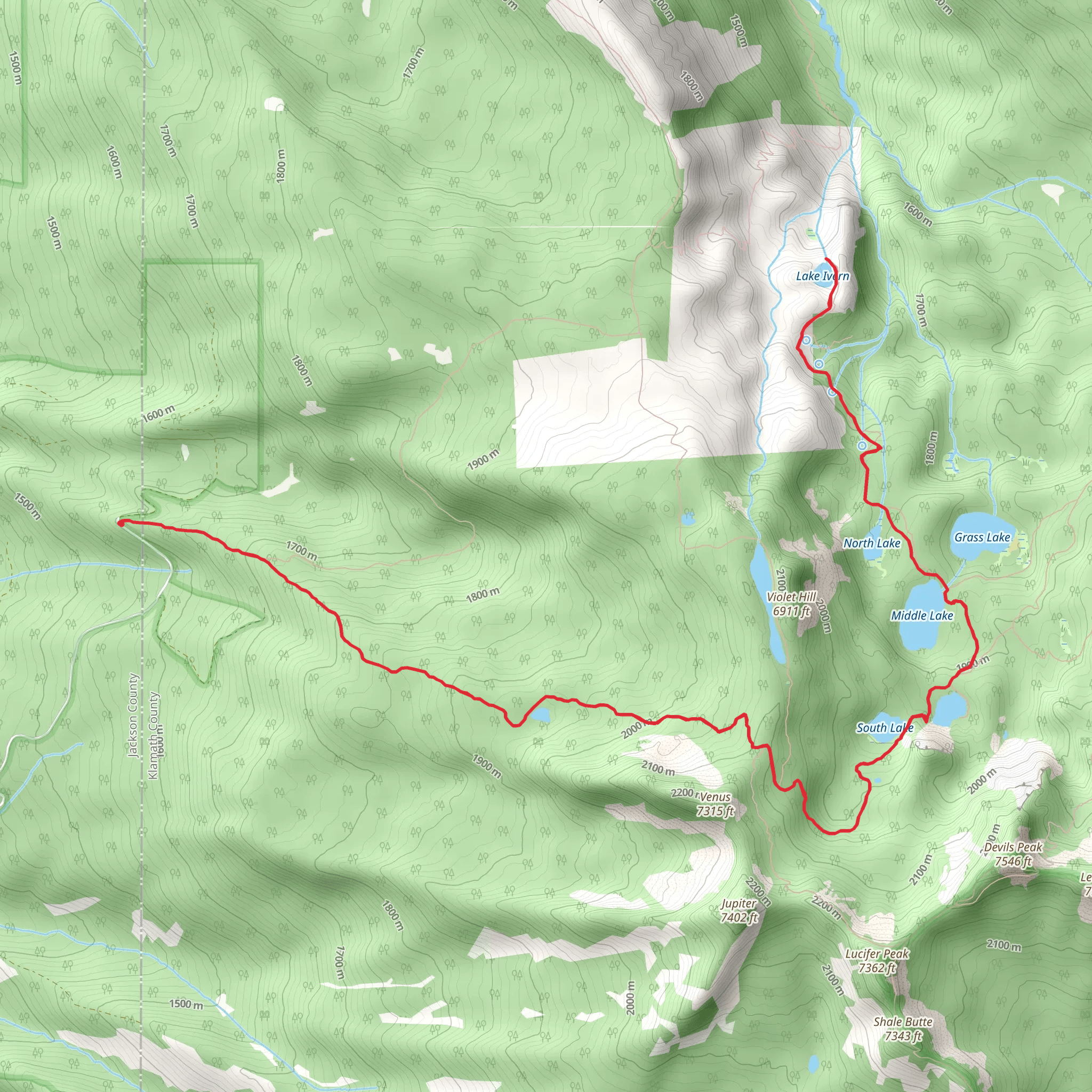 Lake Ivern via Seven Lakes Trail mobile static map