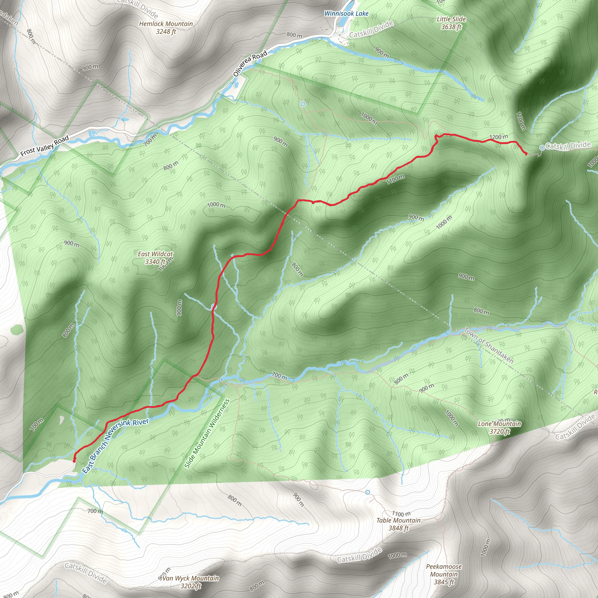 Slide Mountain via Phoenicia - East Branch Trail mobile static map