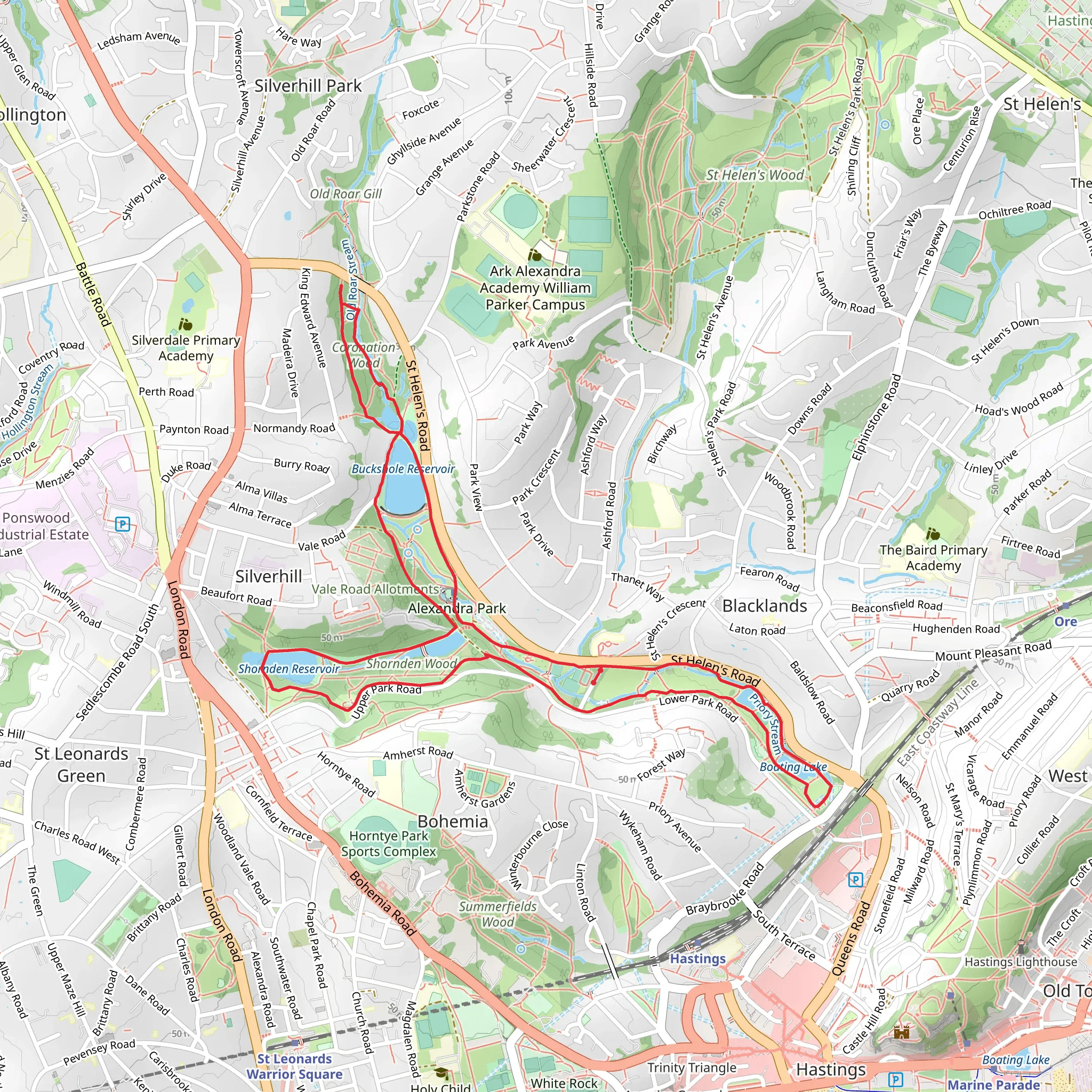 Old Roar Gill, Buckshole Reservoir, Shornden Reservoir and Alexandra Park Loop mobile static map