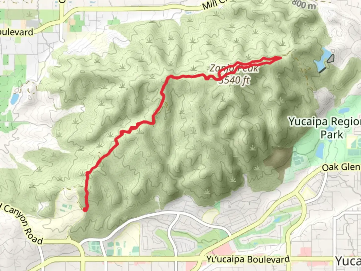 An image depicting the trail Crafton Hills Ridge Trail and Zanja Peak and its surrounding area.