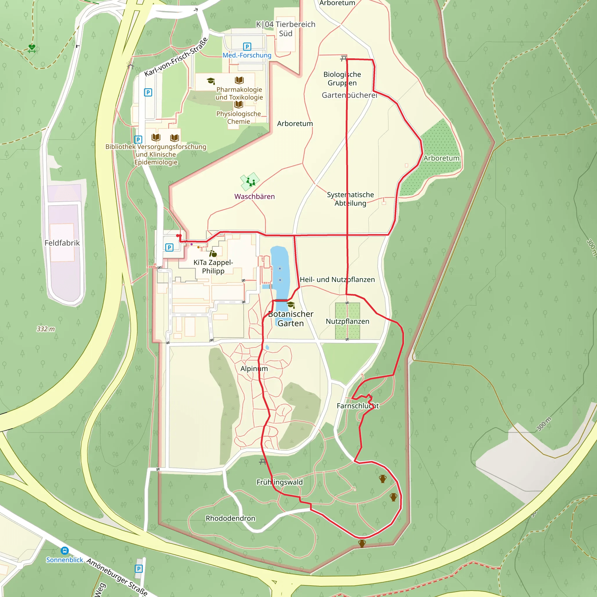 Botanischer Garten and Huegelgraeber Loop mobile static map
