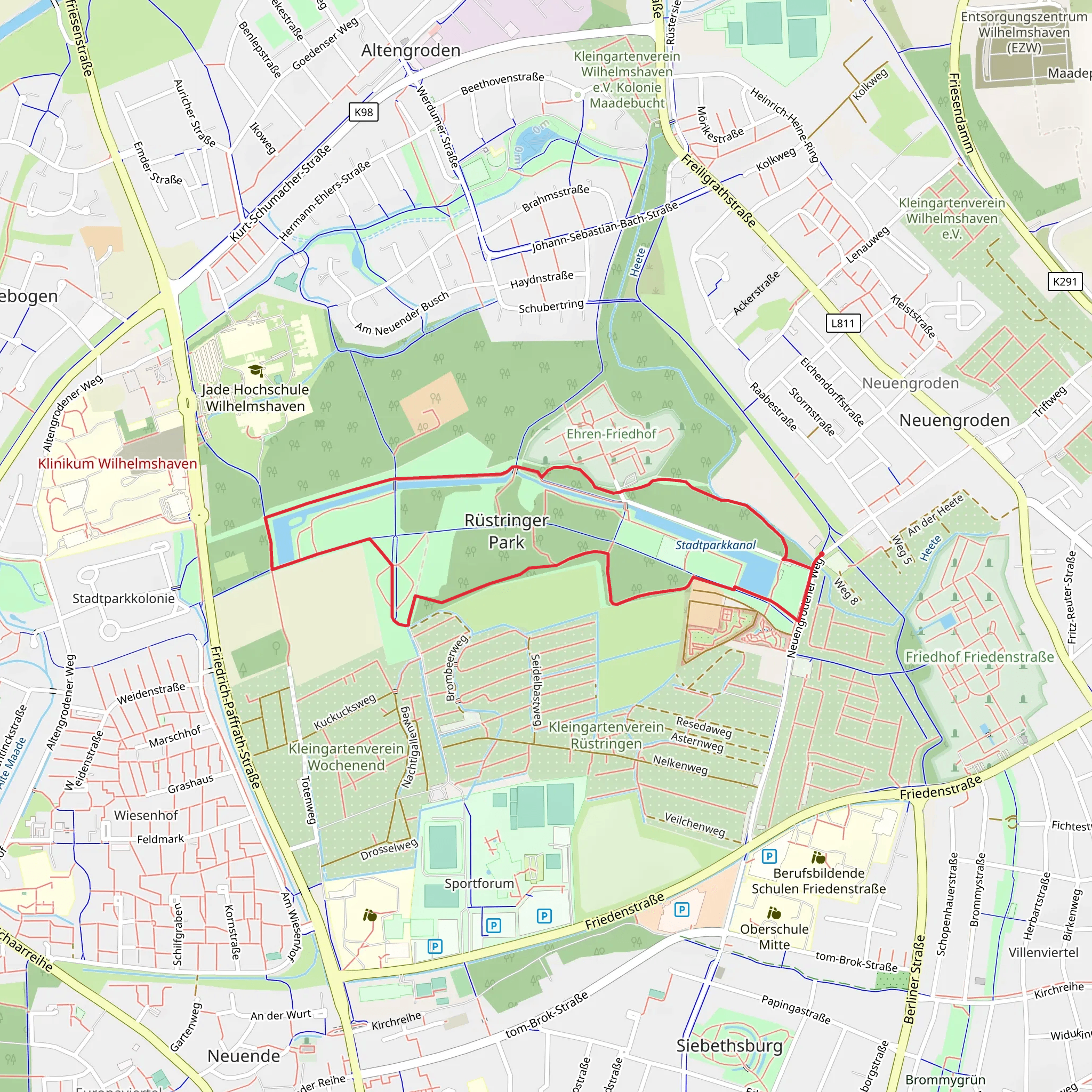 Stadtpark kanal and Rüstringer Park Loop mobile static map