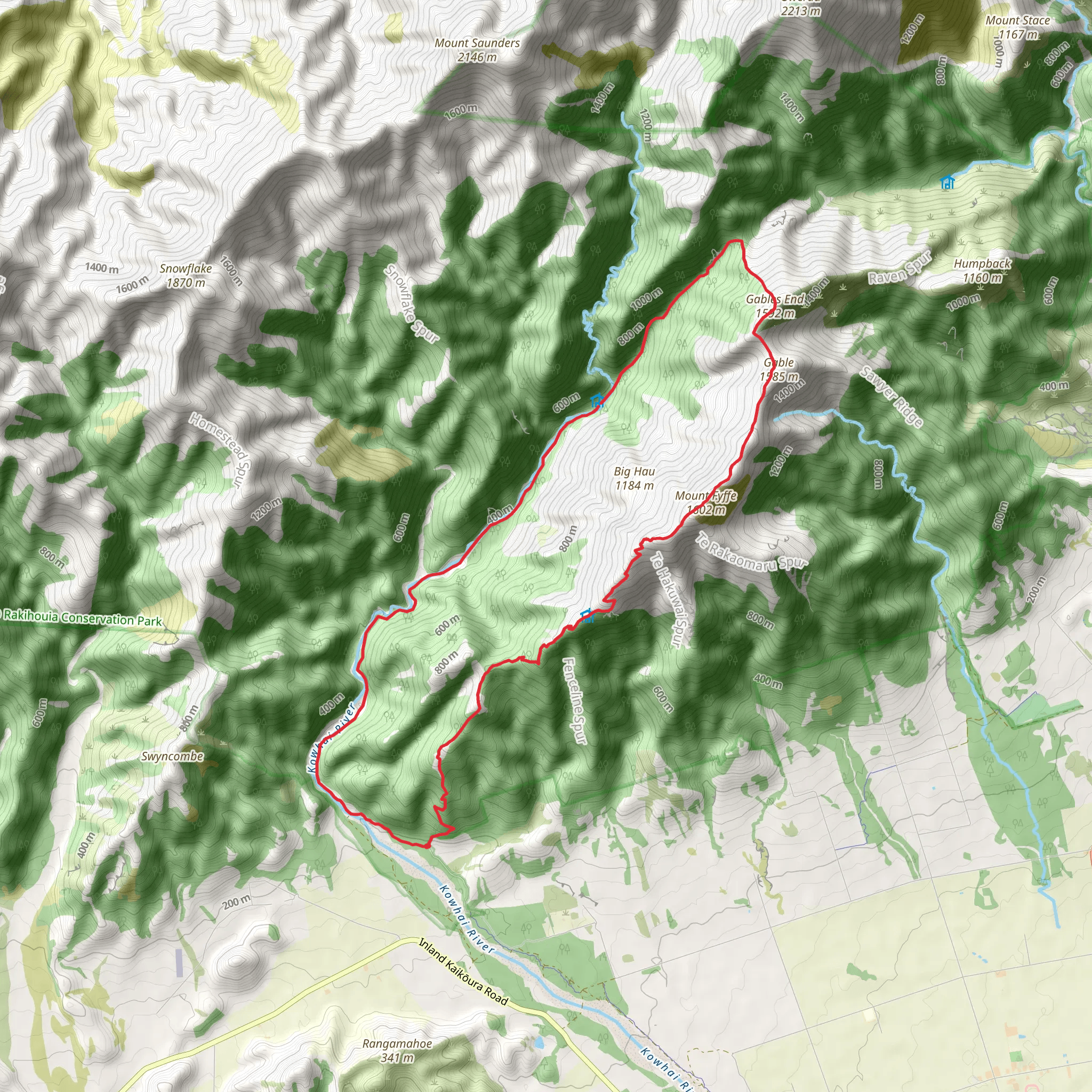 Kowhai-Hapuku and Mount Fyffe Track Loop mobile static map