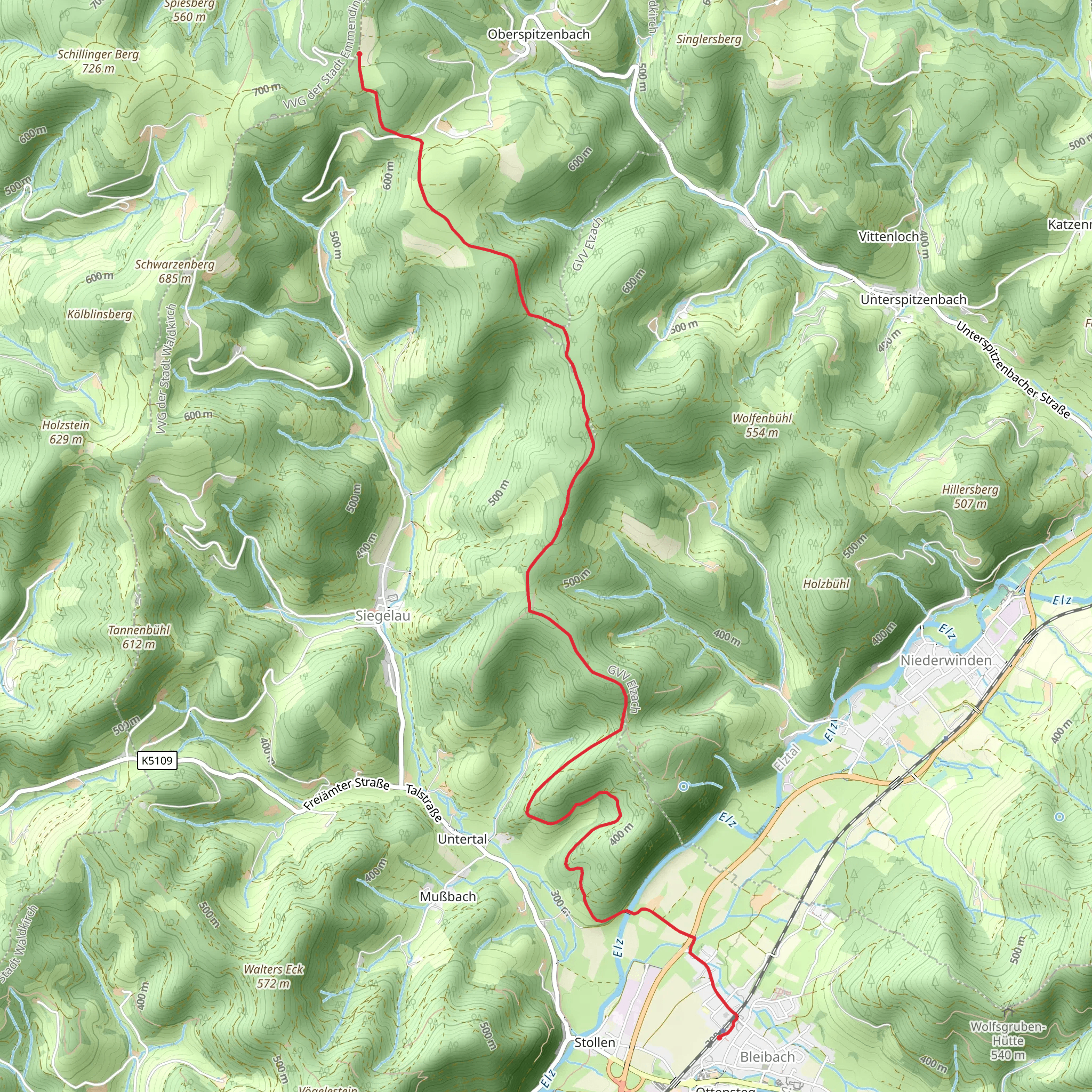 Bleibach to Hohe Eck via Rauchsbuehl - Roescheneck mobile static map