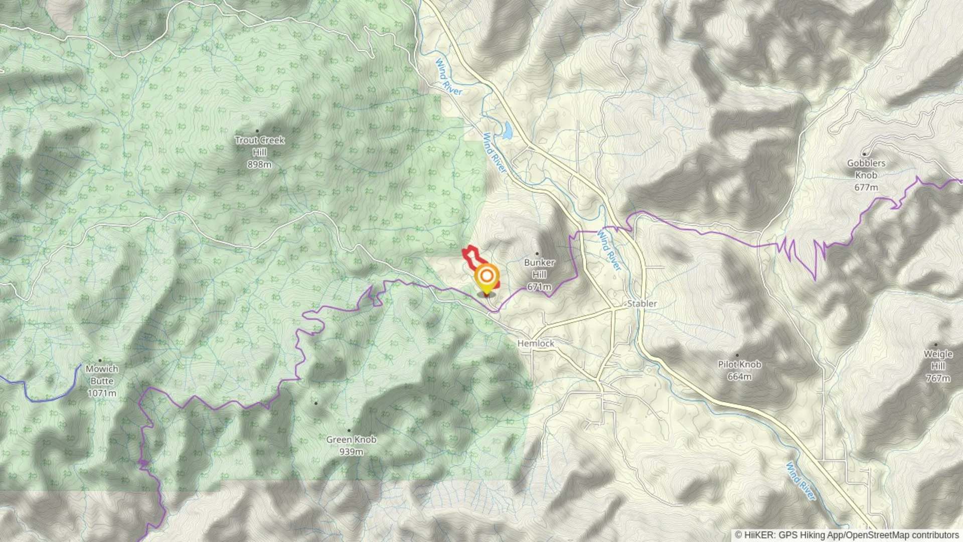 An image depicting the trail Whistle Punk Loop Trail and its surrounding area.