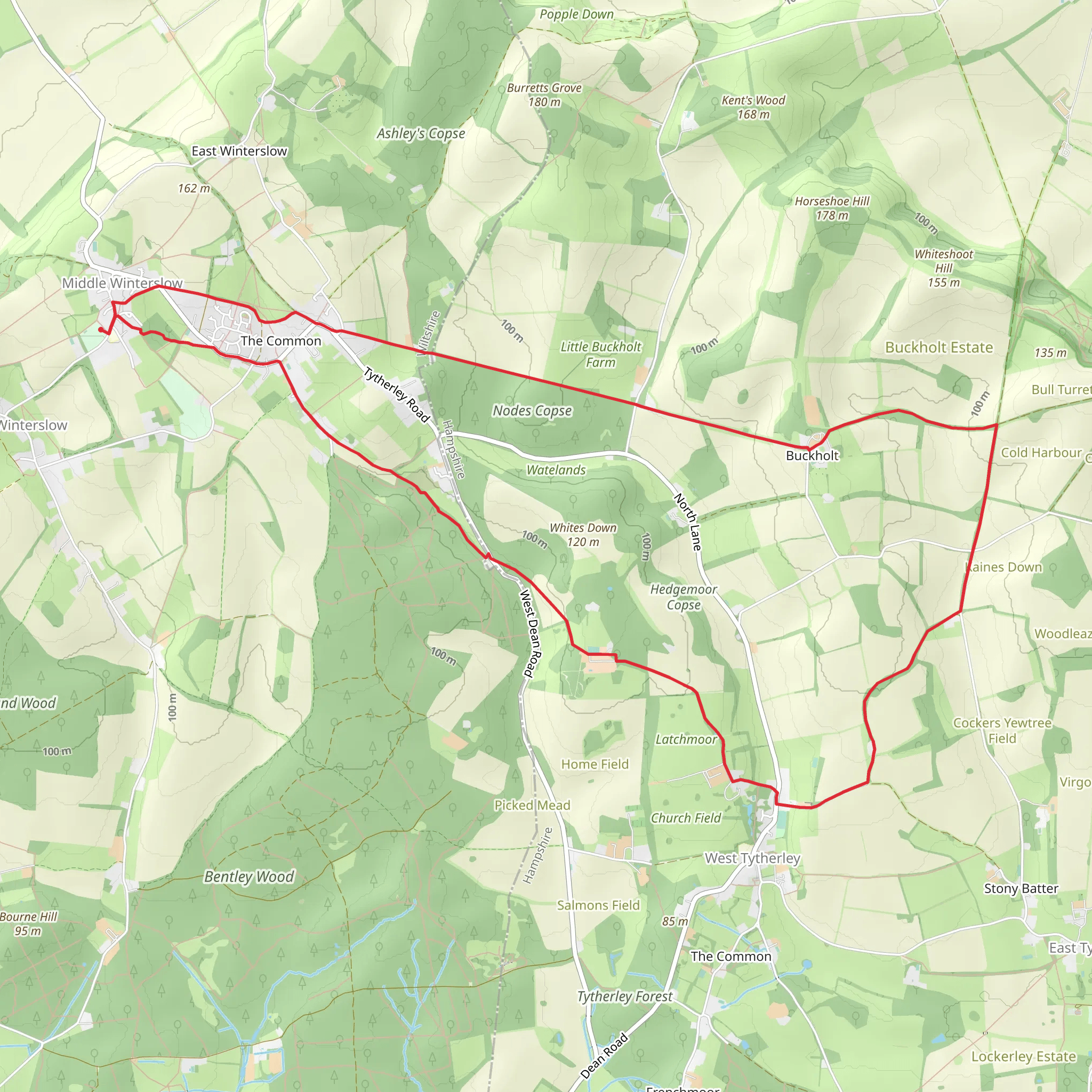 Noad's Copse, Bentley Copse and Brown's Copse Loop mobile static map