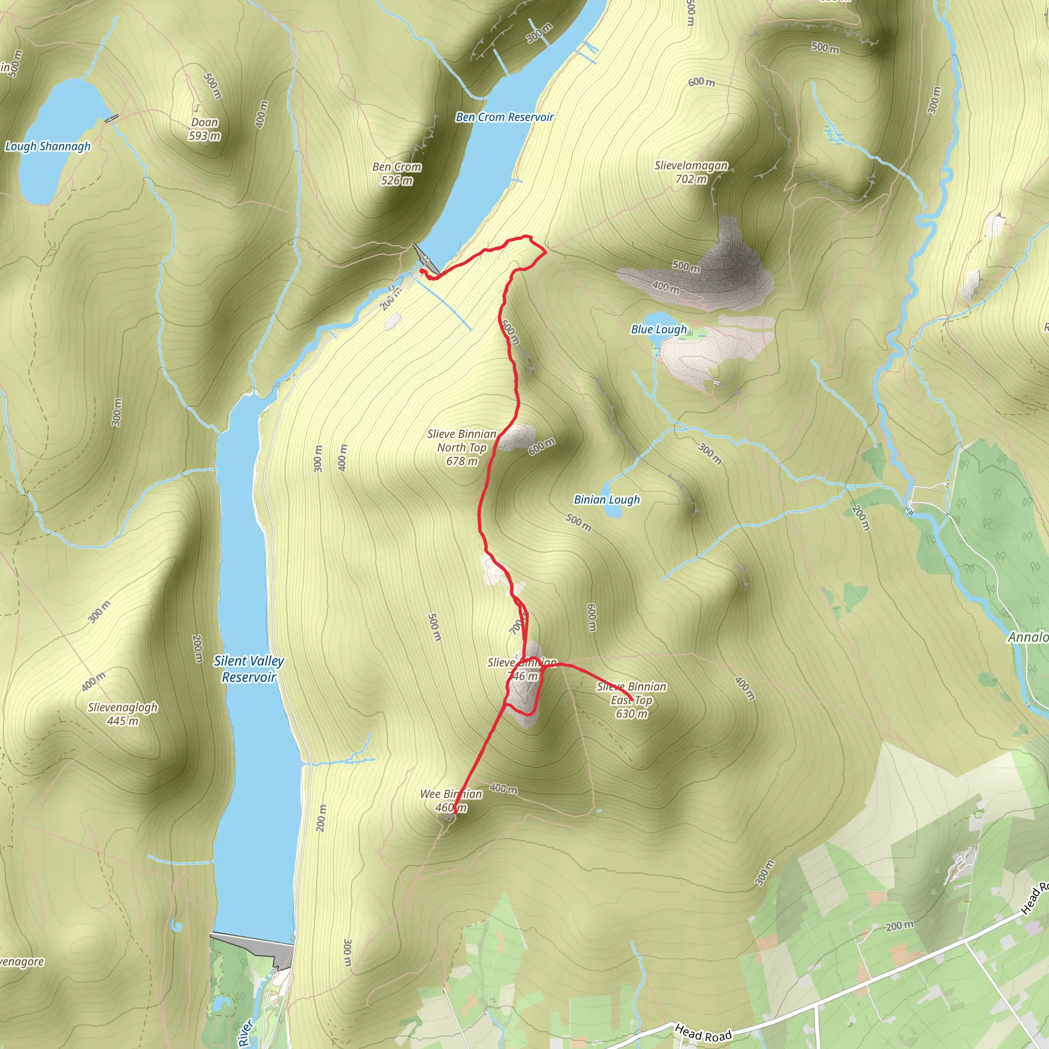 Hike from Annalong to slieve Binnian 3 summits mobile static map