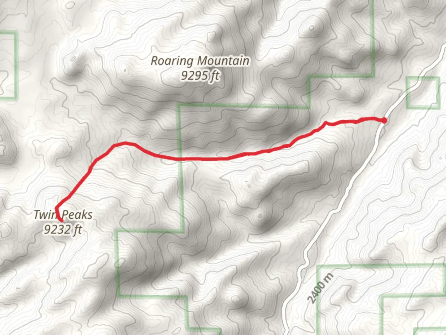 An image depicting the trail Twin Peaks Trail and its surrounding area.
