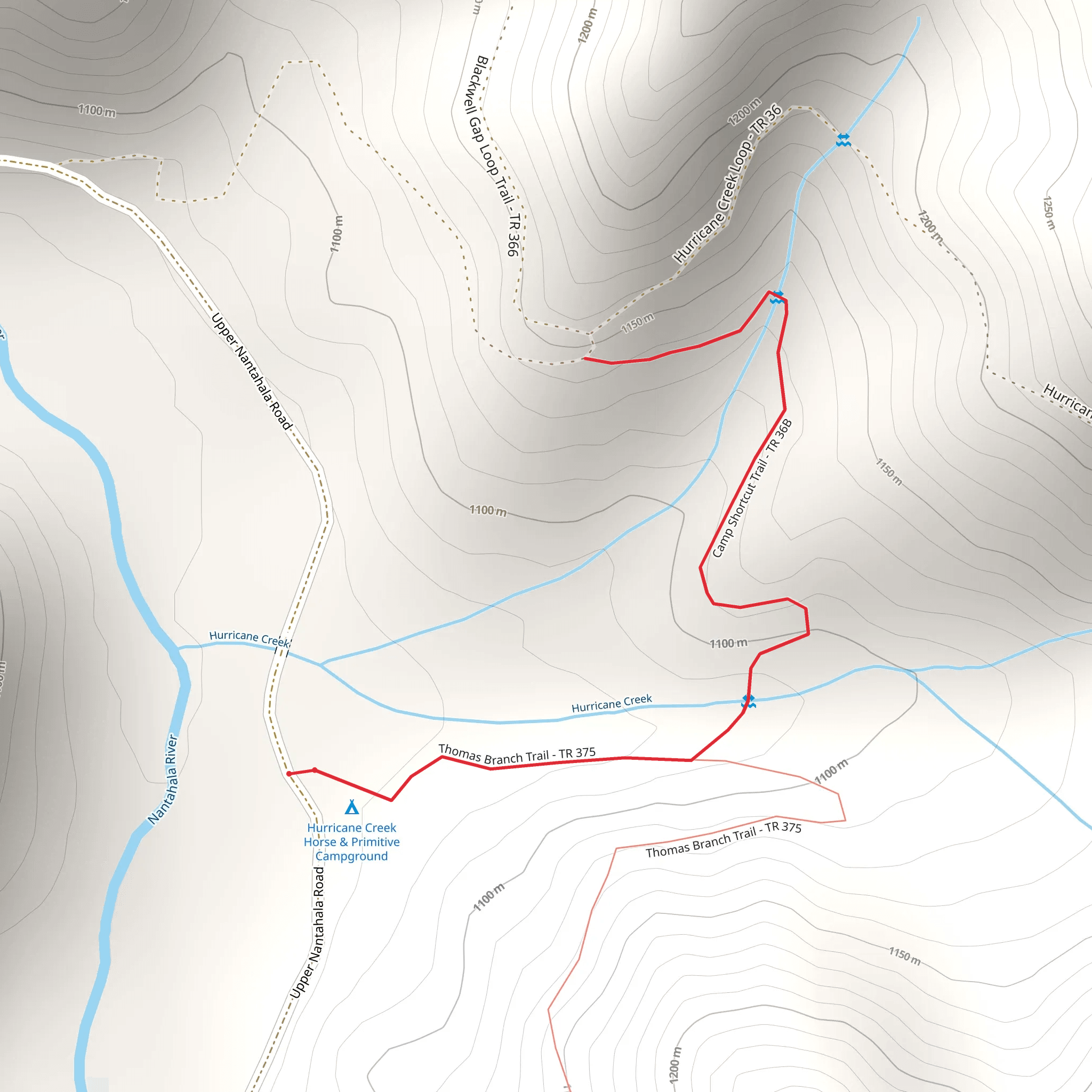 Camp Shortcut Trail via Thomas Branch Trail mobile static map