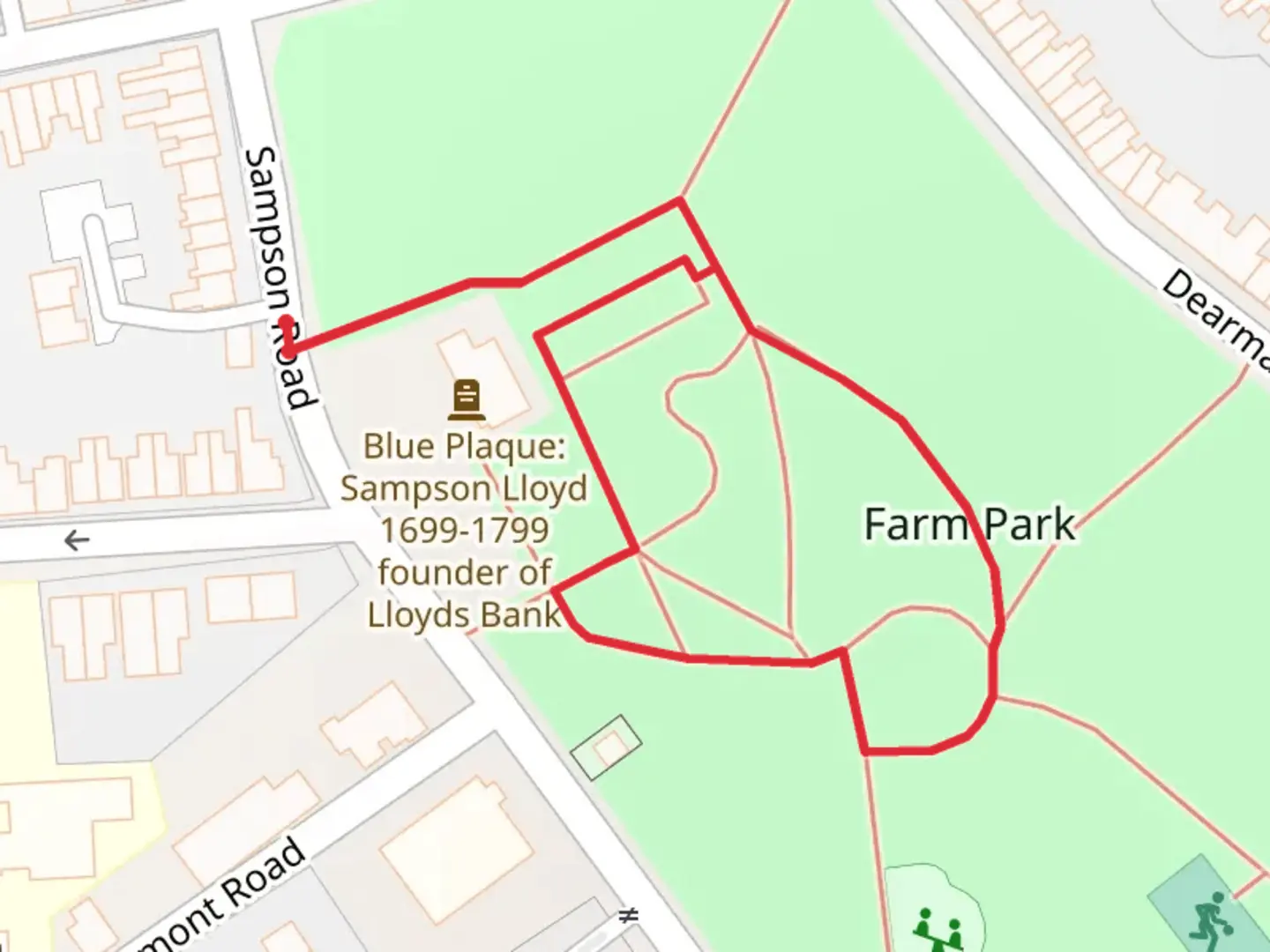 An image depicting the trail Farm Park Loop and its surrounding area.