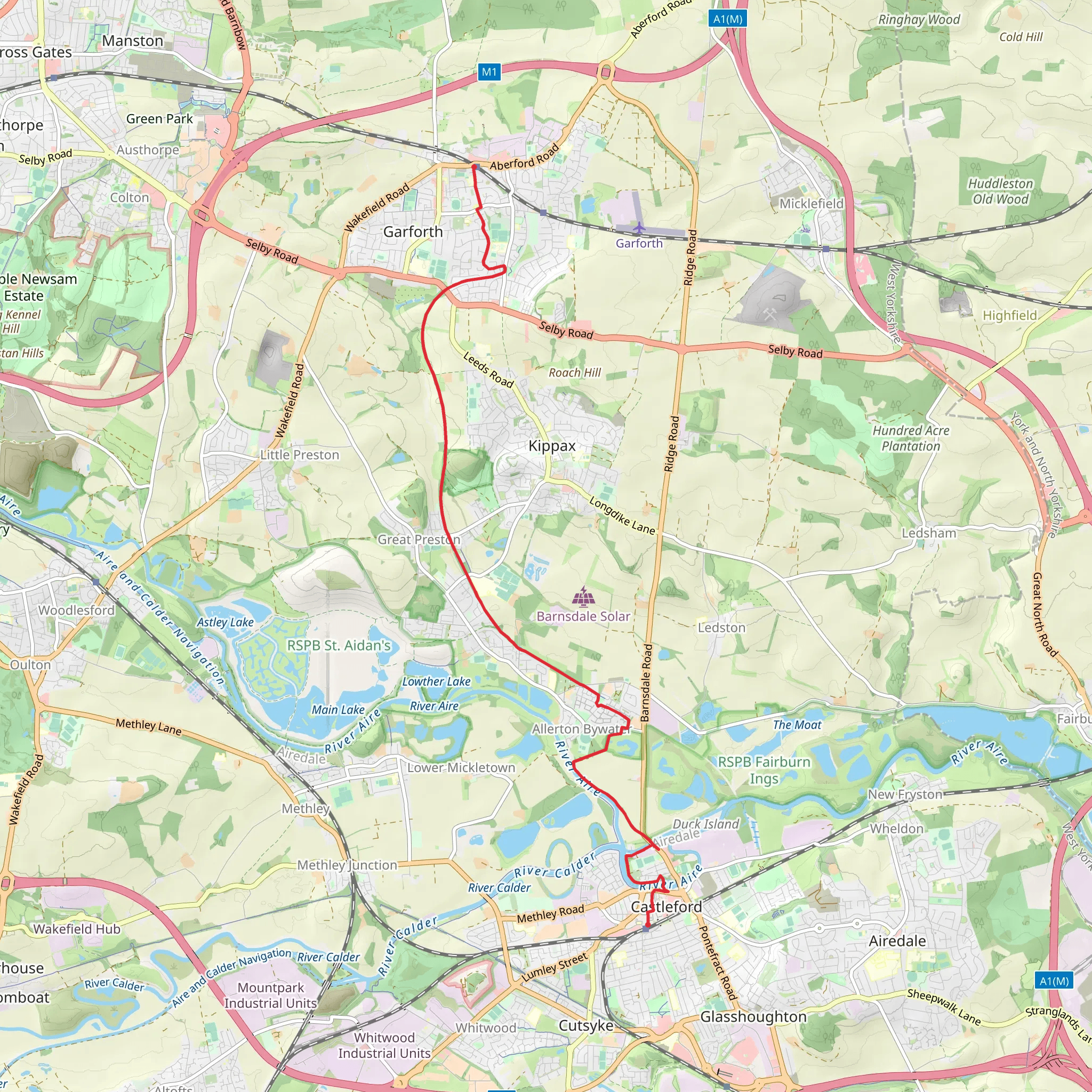 Garforth to Castleford Walk mobile static map