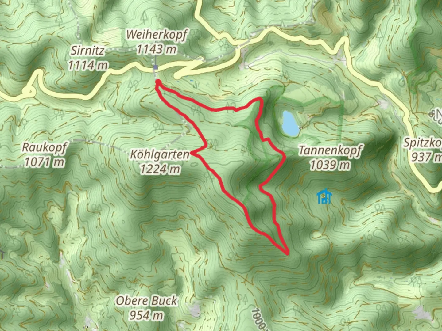 An image depicting the trail Rosswaldweg - Weiherfelsen and Jungholz and its surrounding area.