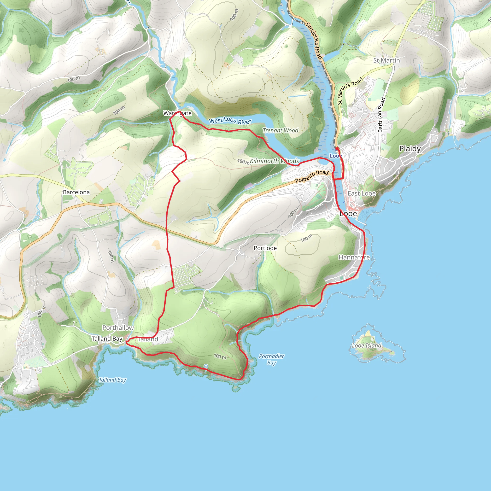 Talland Bay and the Giant's Hedge from Looe Station Walk mobile static map
